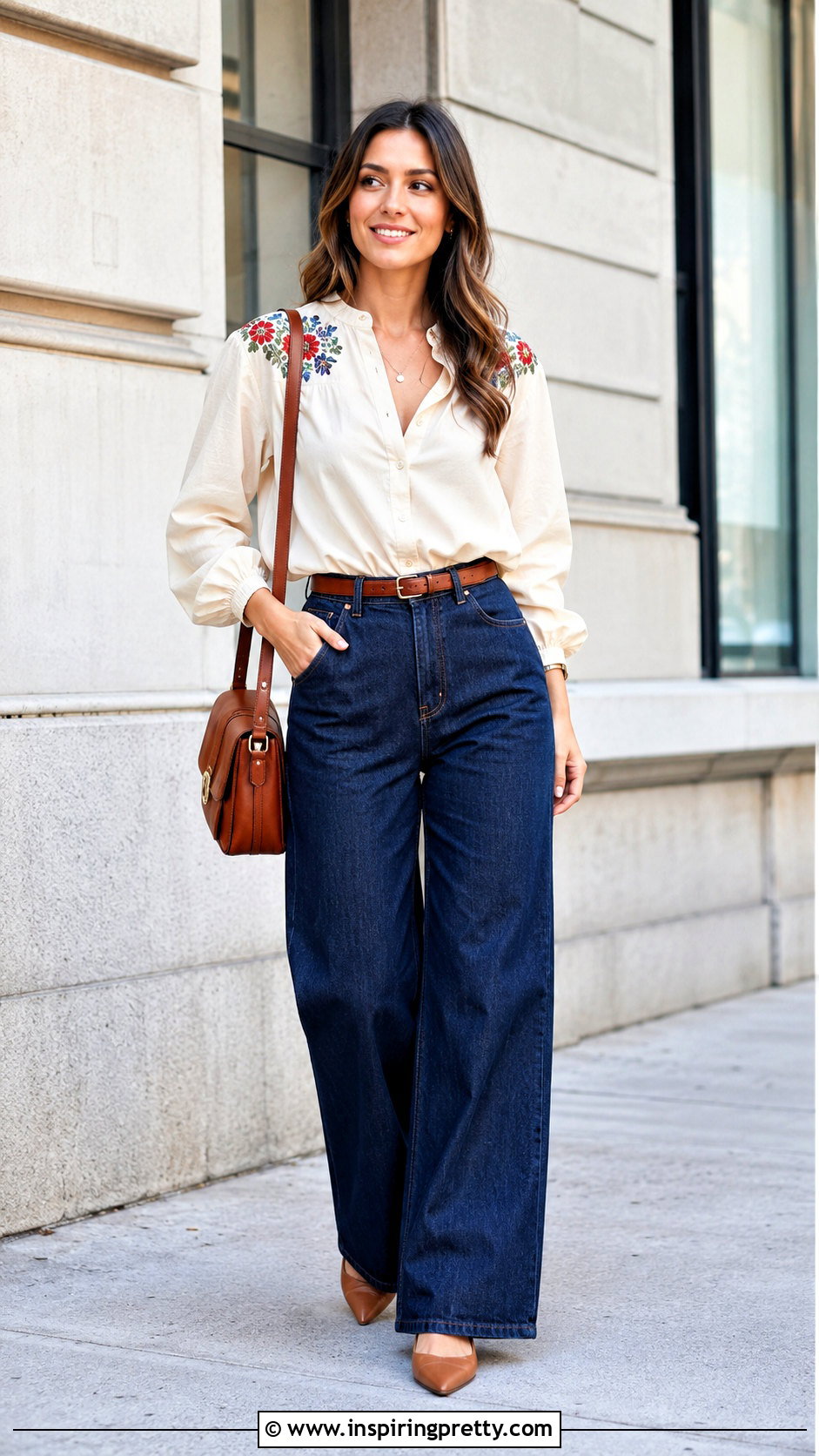 Handmade Embroidered Top With Wide Leg Jeans - 20 handmade embroidered top outfit ideas