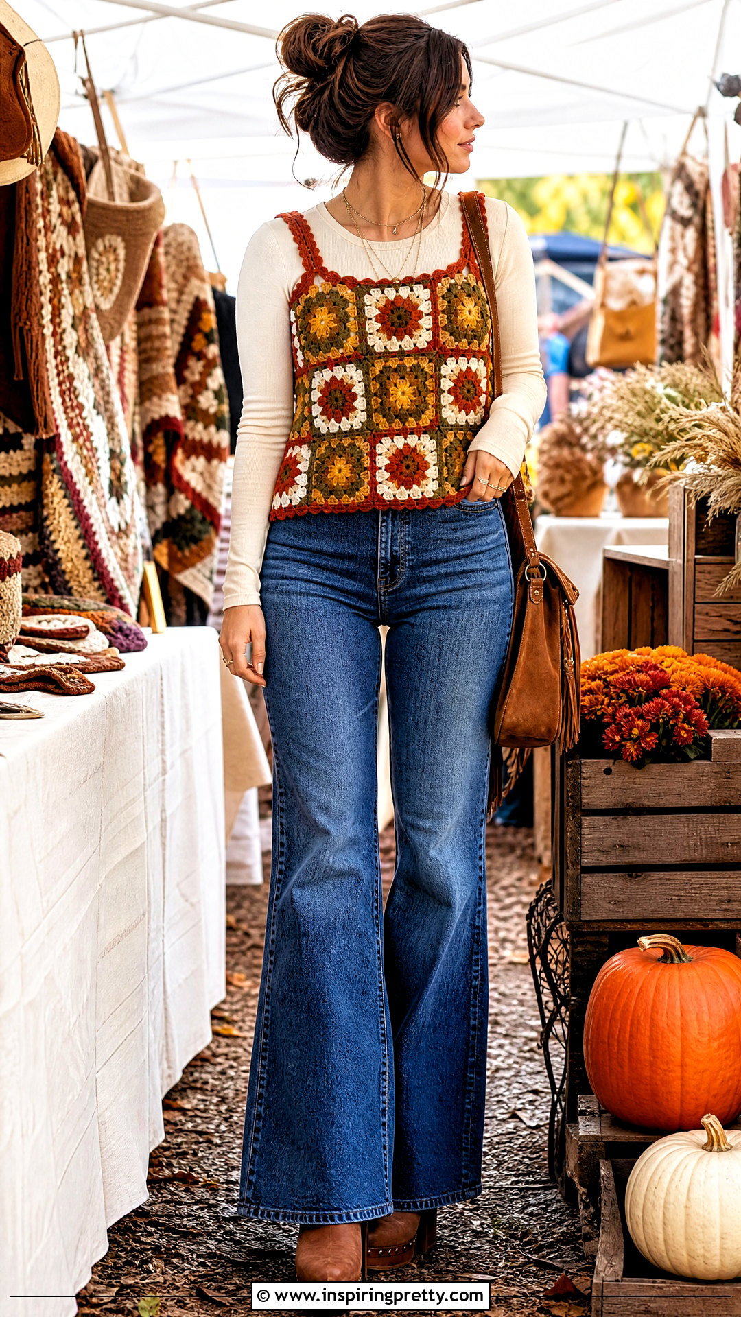 Handmade Granny Square Woolen Top Outfit - 50 woolen tops for women handmade ideas
