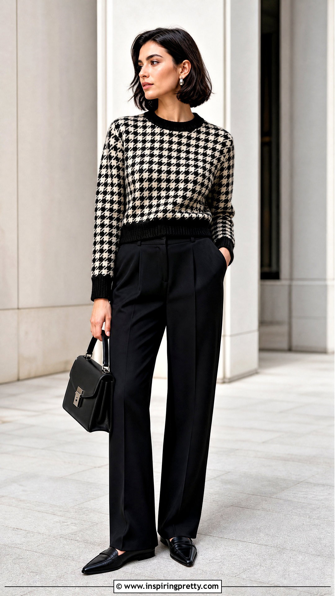 Handmade Houndstooth Woolen Top Outfit - 50 woolen tops for women handmade ideas