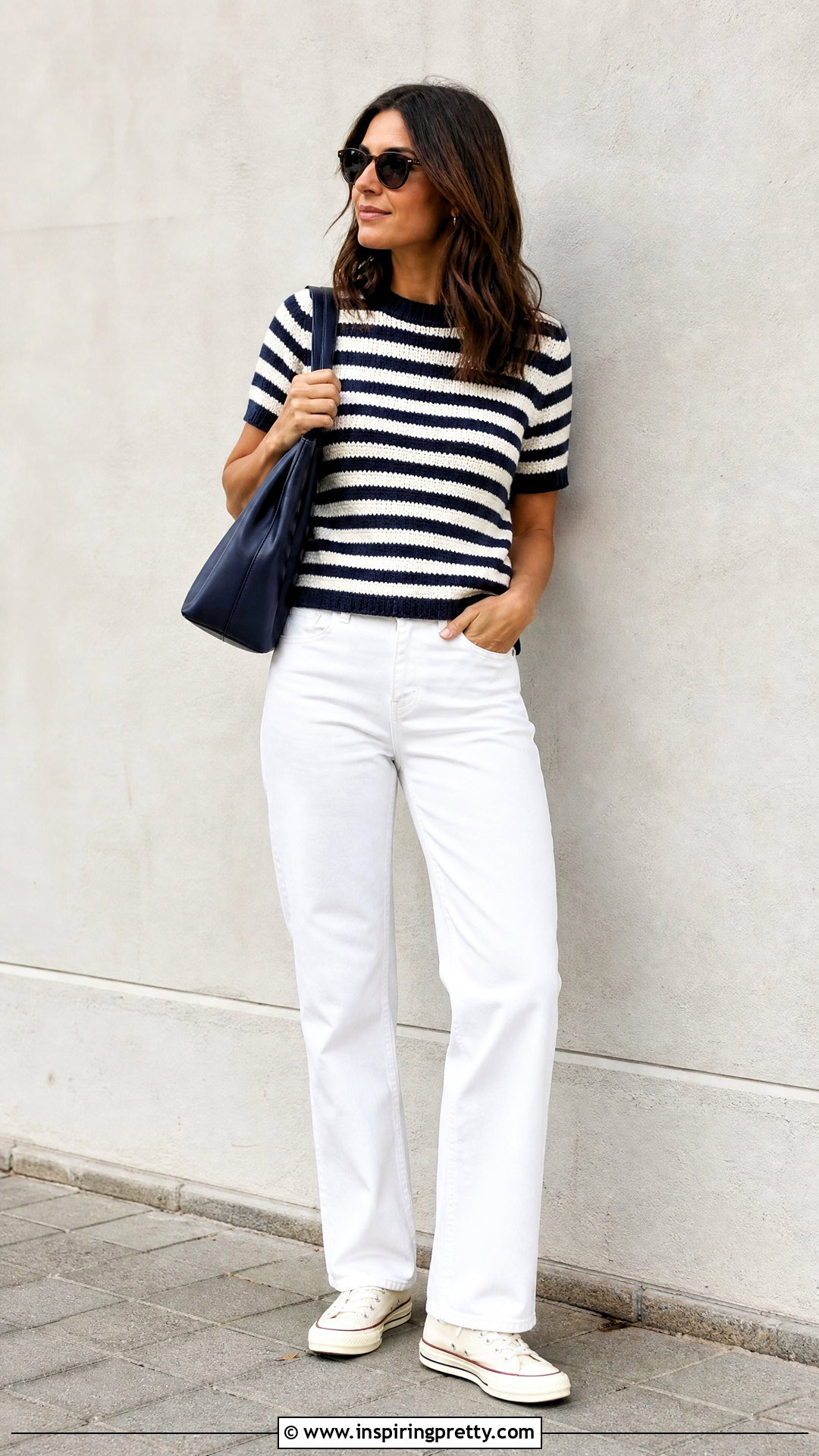 Handmade Knit Striped Top With White Pants - 20 Handmade Knit Top Design ideas