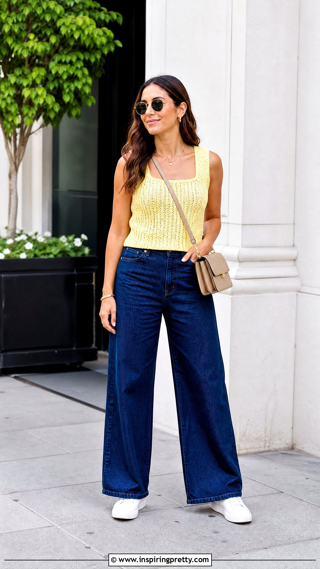 Handmade Knit Tank Top With Wide Leg Jeans - 20 Handmade Knit Top Design ideas