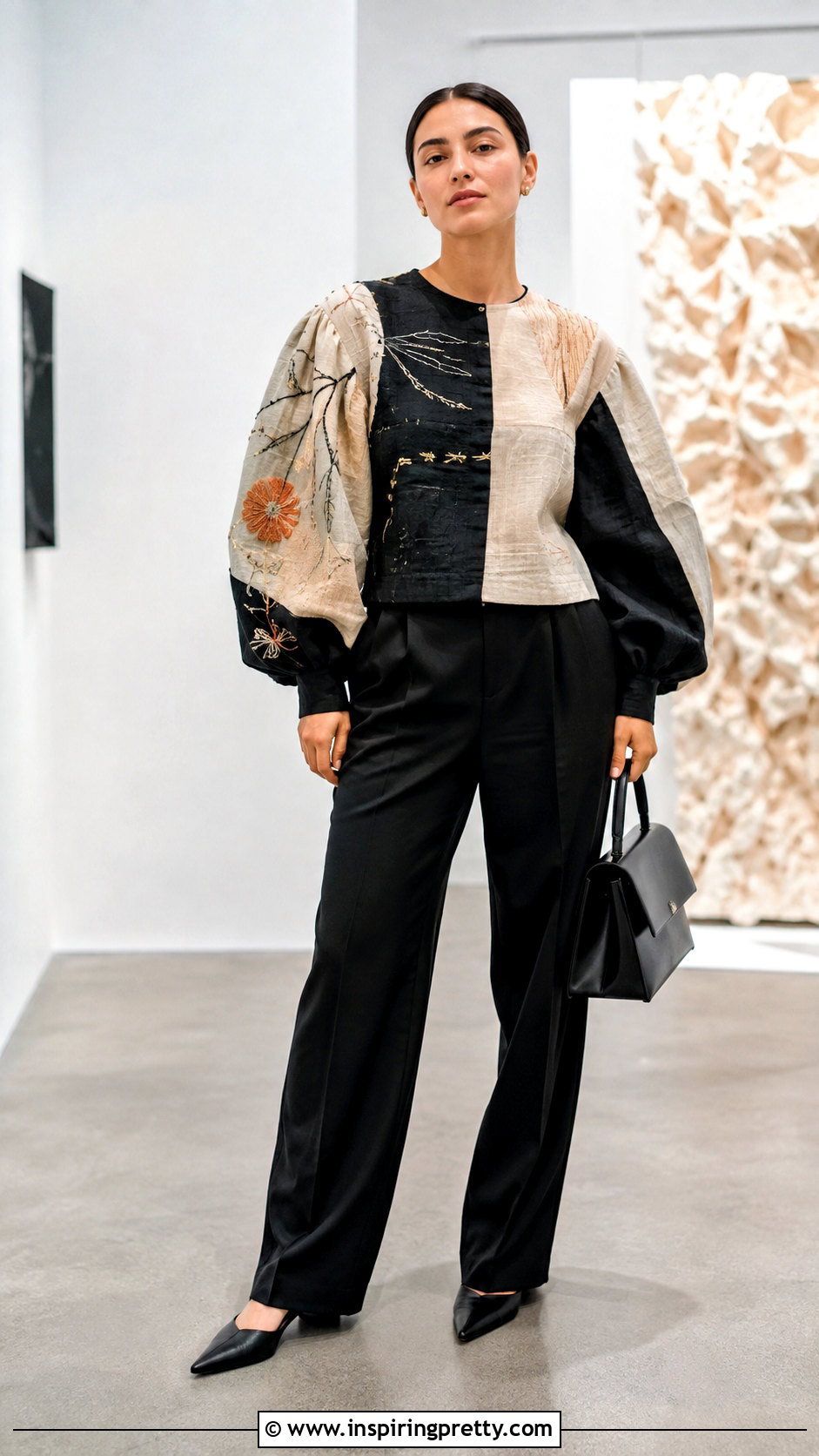 Handmade Statement Top With Monochrome Pants - 50 handmade tops outfit ideas
