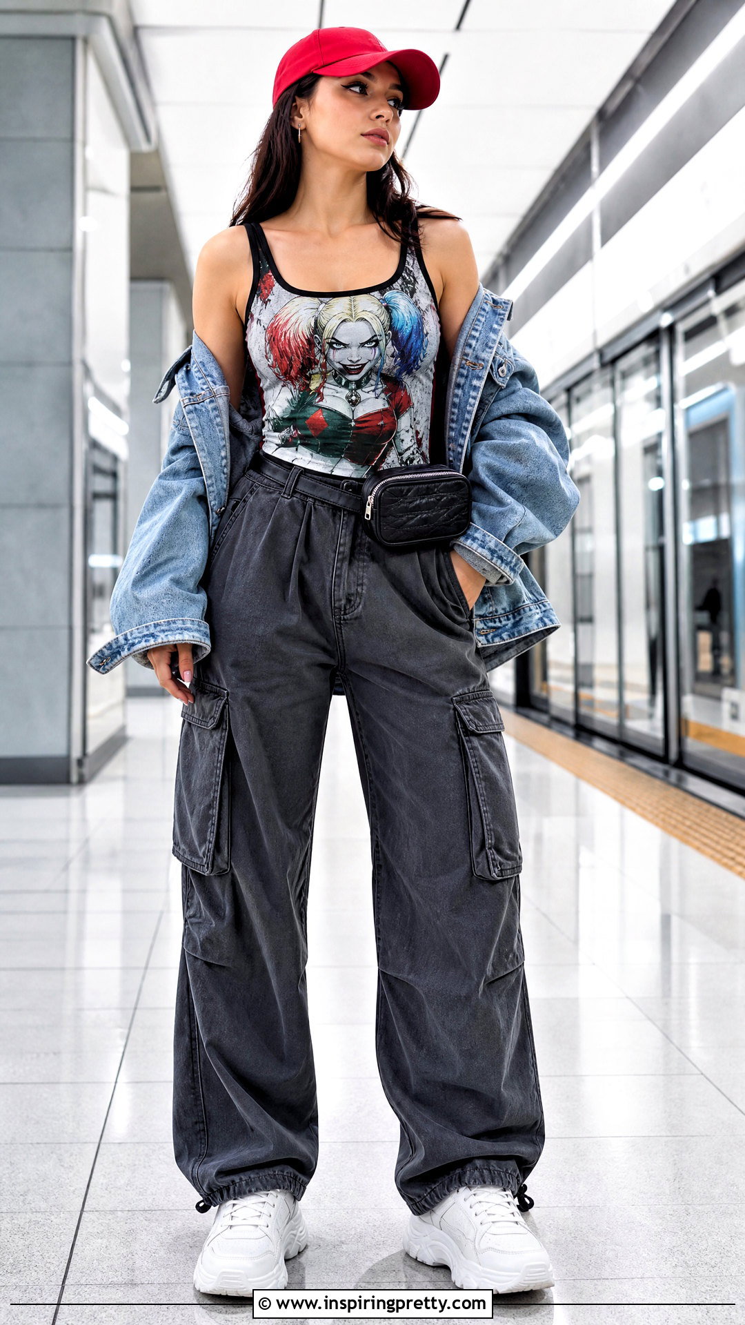 Harley Quinn Tank Top With Cargo Pants And Chunky Sneakers - 25 Harley Quinn Tank Top outfit ideas