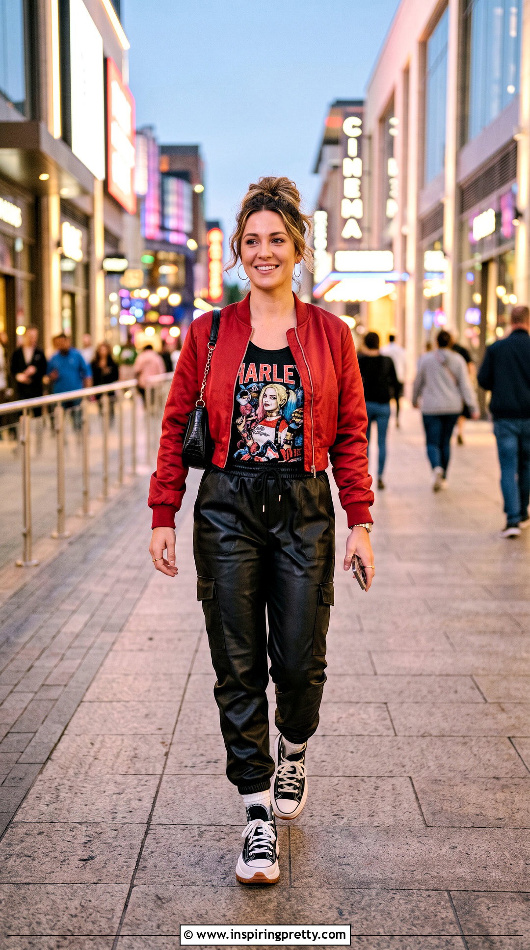 Harley Quinn Tank Top With Faux Leather Pants And Platform Sneakers - 25 Harley Quinn Tank Top outfit ideas
