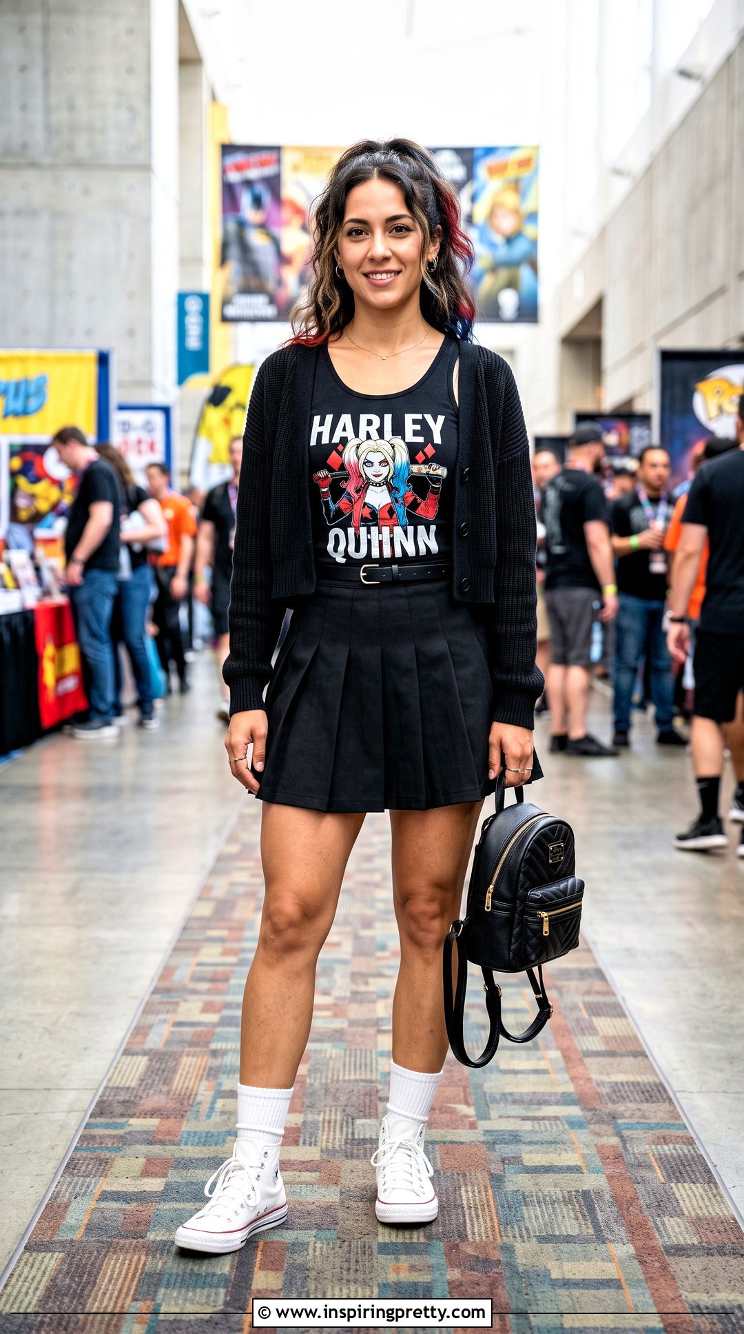 Harley Quinn Tank Top With Pleated Skirt And Sneakers - 25 Harley Quinn Tank Top outfit ideas