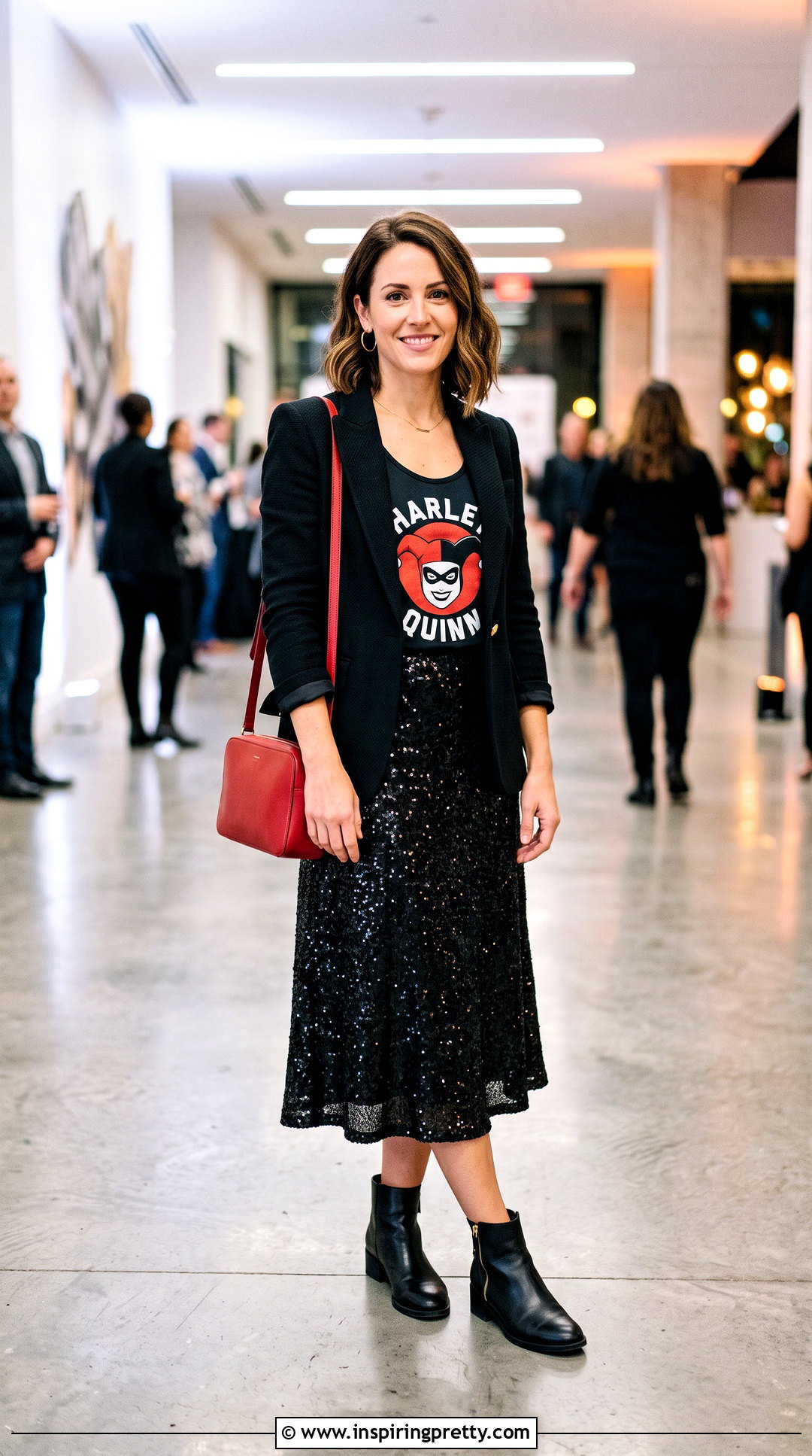 Harley Quinn Tank Top With Sequin Skirt And Ankle Boots - 25 Harley Quinn Tank Top outfit ideas