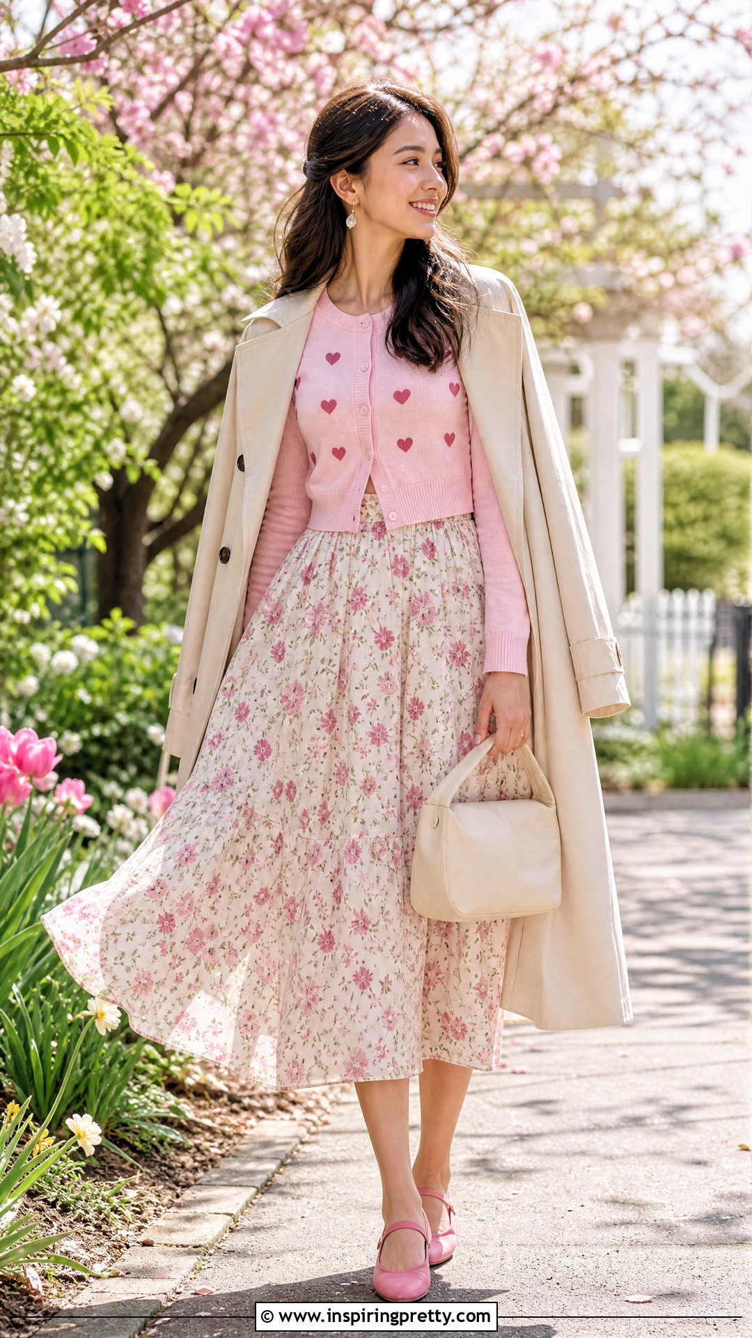 Heart Cardigan With Floral Dress For Spring - 50 heart top outfit ideas