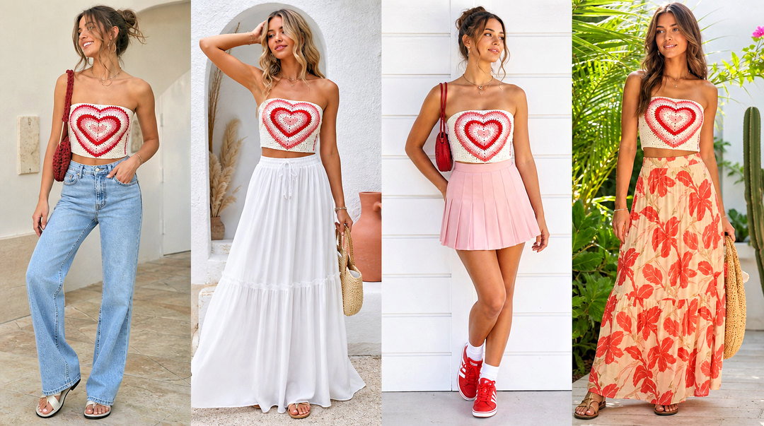 20 Heart Crochet Top Outfit Ideas for Romantic Summer Style