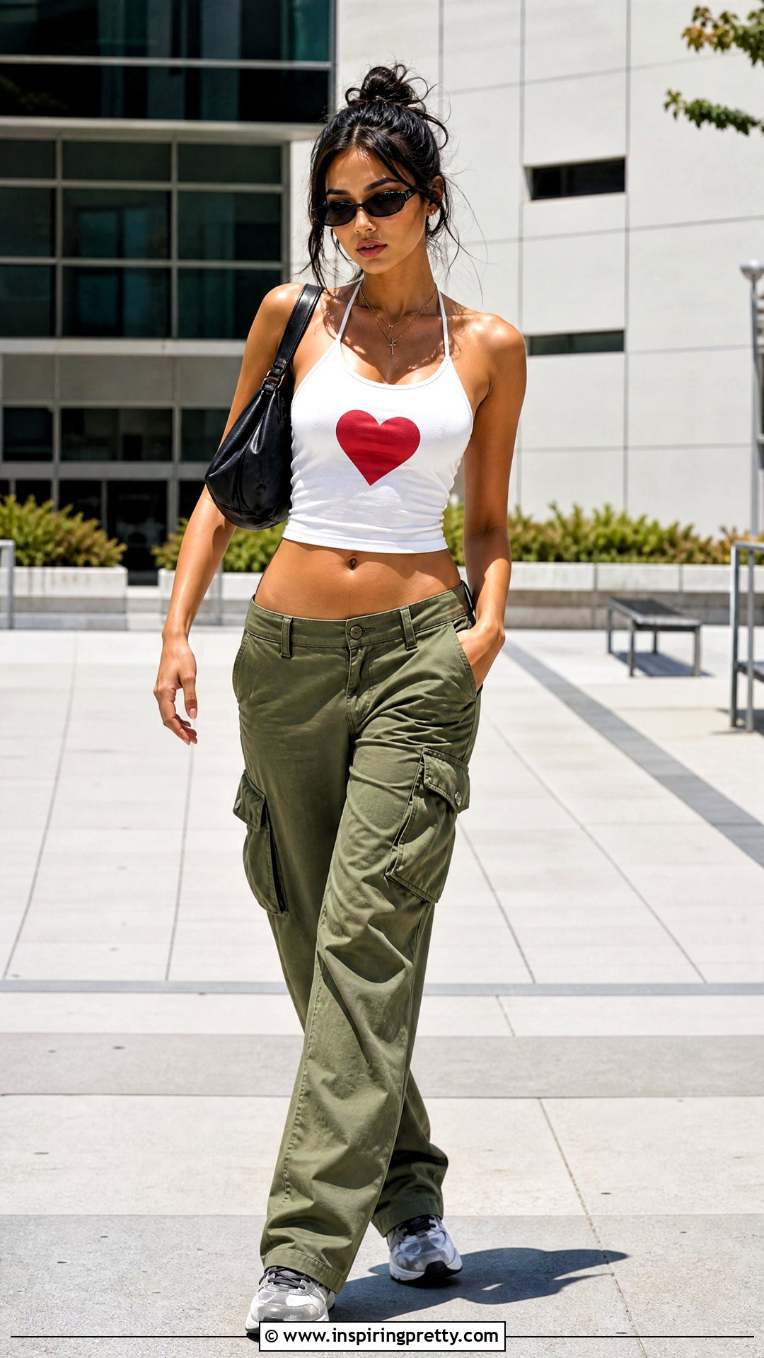 Heart Halter Top With Cargo Pants - 25 heart top aesthetic ideas