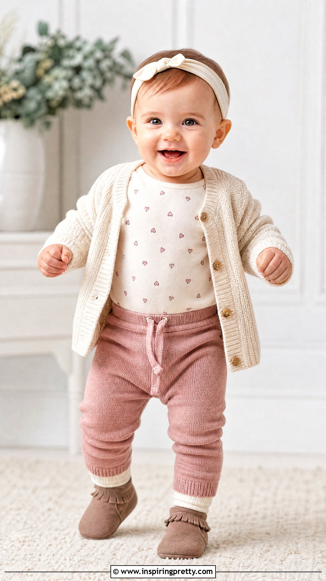 Heart Print Baby Top With Pink Pants - 50 baby tops designs