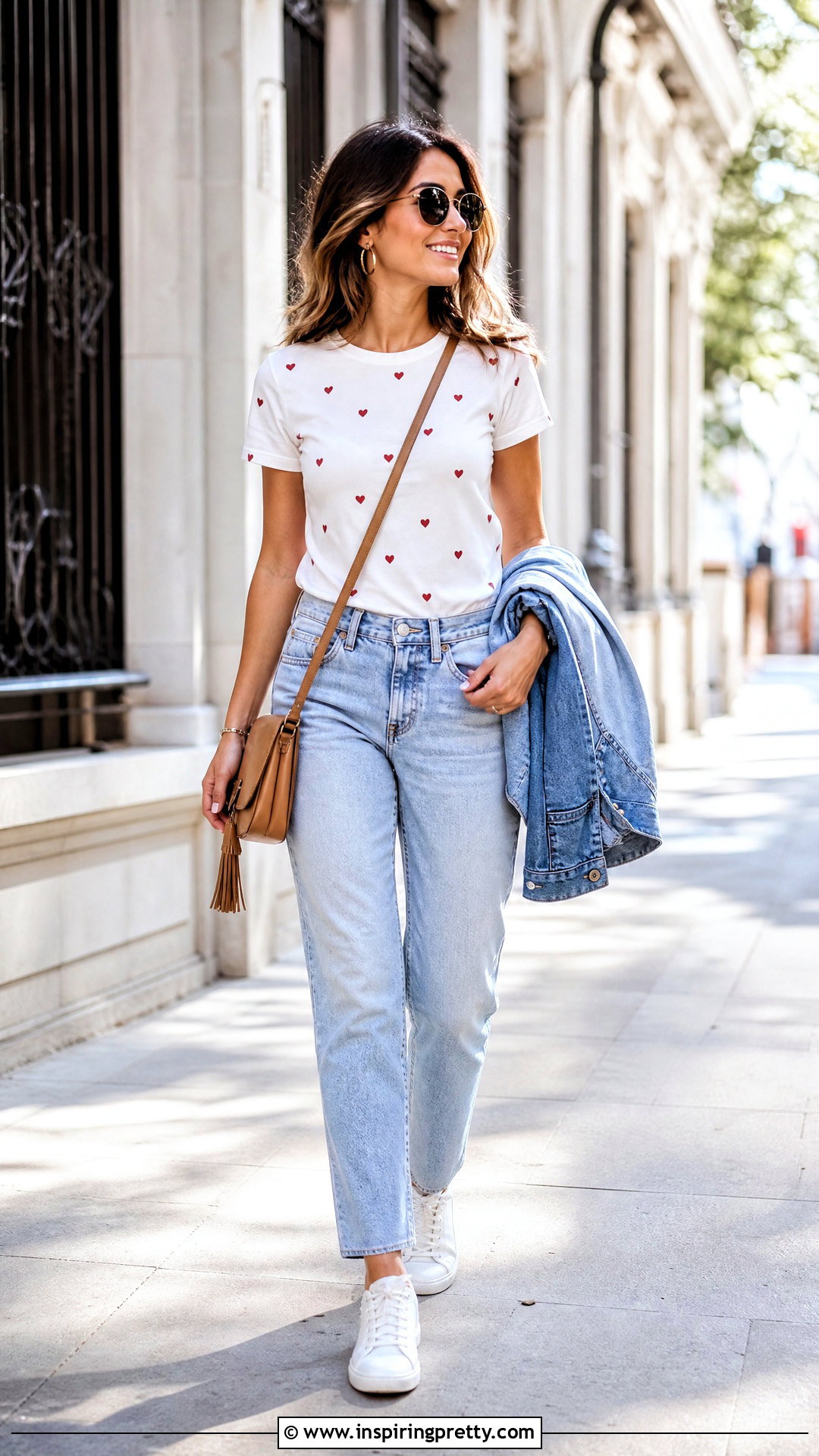 Heart Print T Shirt With Straight Leg Jeans - 50 heart top outfit ideas