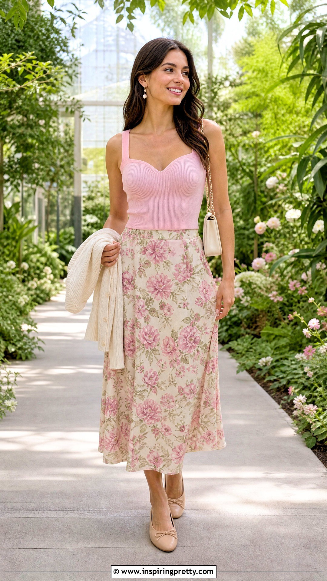 Heart Shaped Tank Top With Floral Midi Skirt - 25 Heart Shaped Tank Top outfit ideas