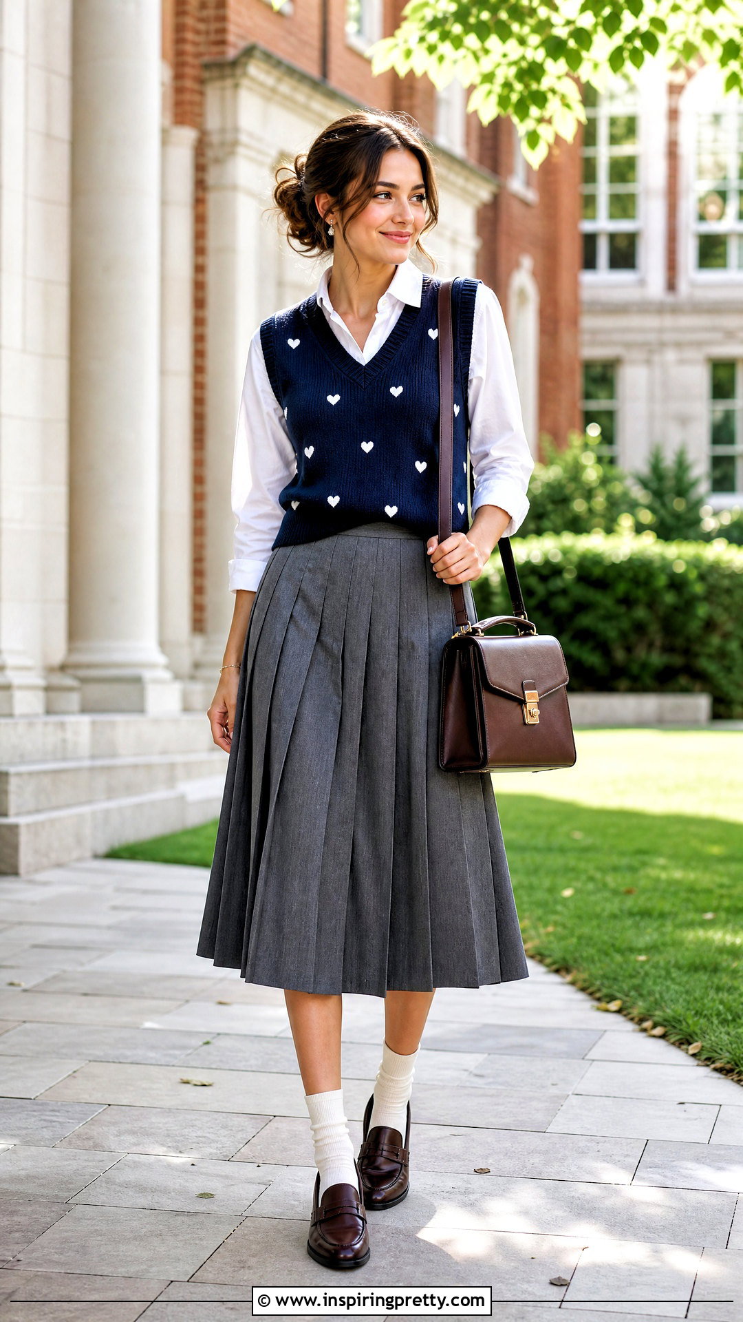 Heart Sweater Vest With Pleated Skirt - 25 heart top aesthetic ideas