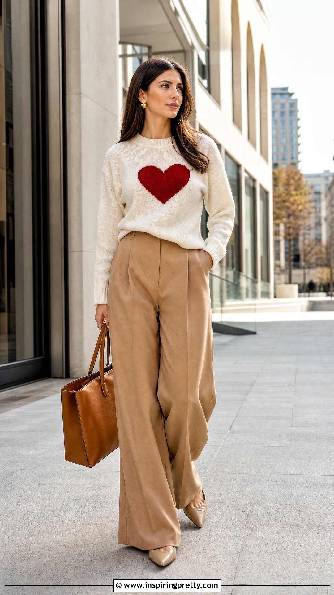 Heart Sweater With Wide Leg Trousers - 25 heart top aesthetic ideas