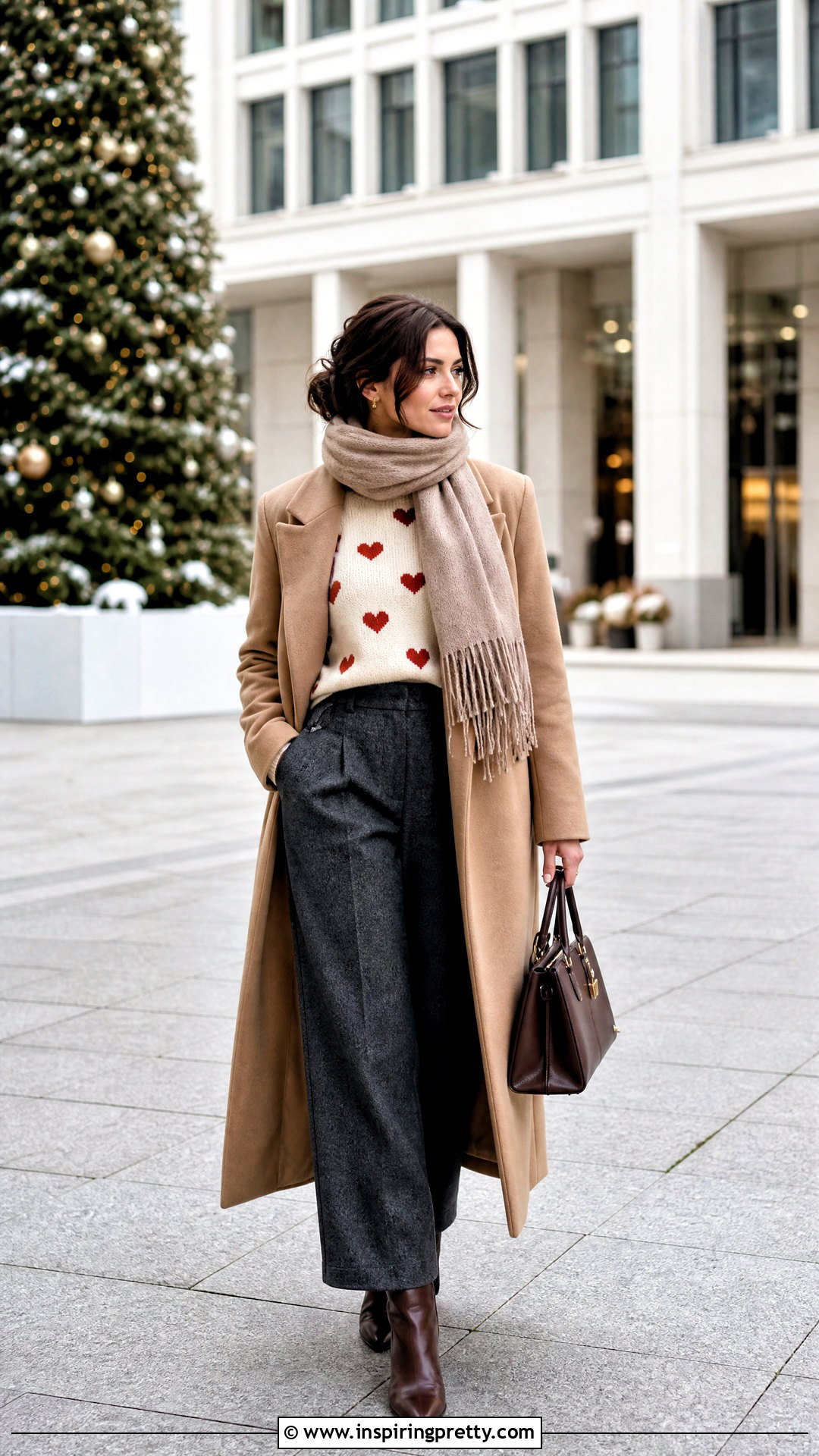 Heart Sweater With Wool Pants For Winter - 50 heart top outfit ideas