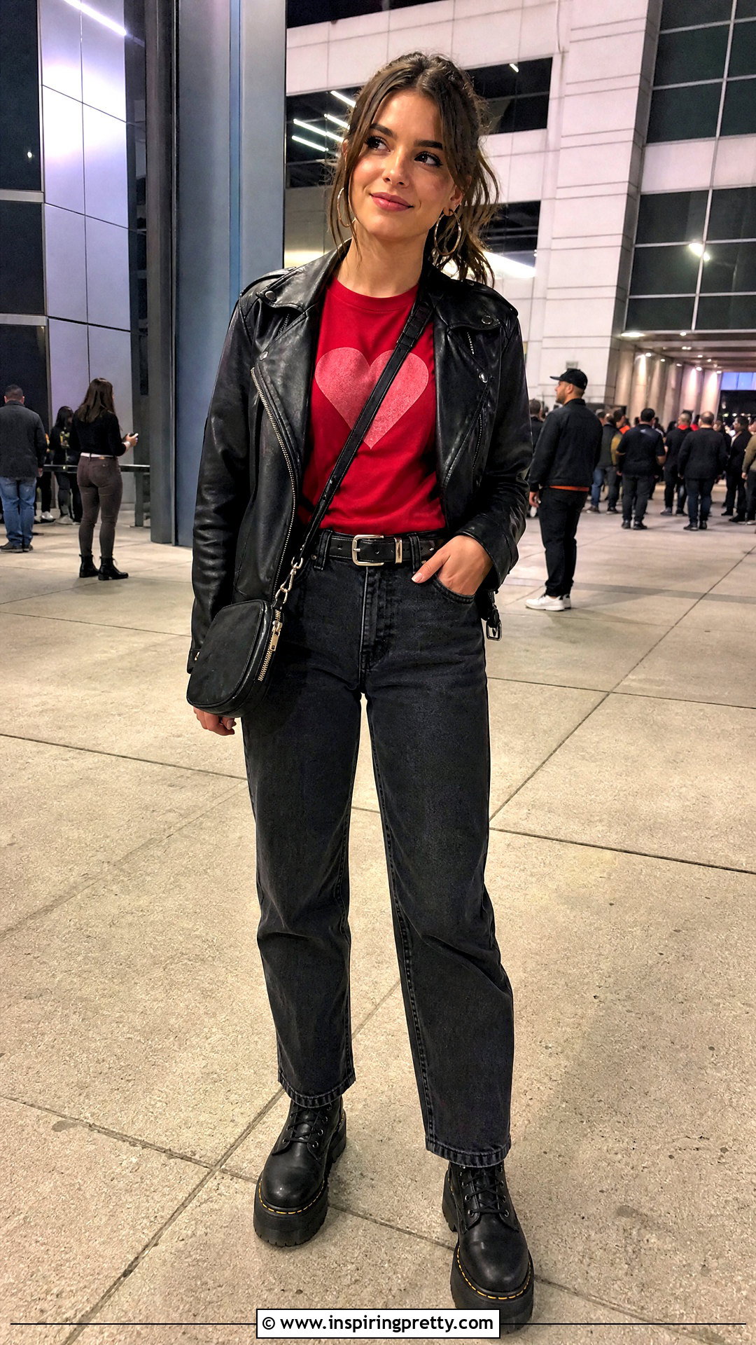 Heart Top With Leather Jacket For A Concert - 50 heart top outfit ideas