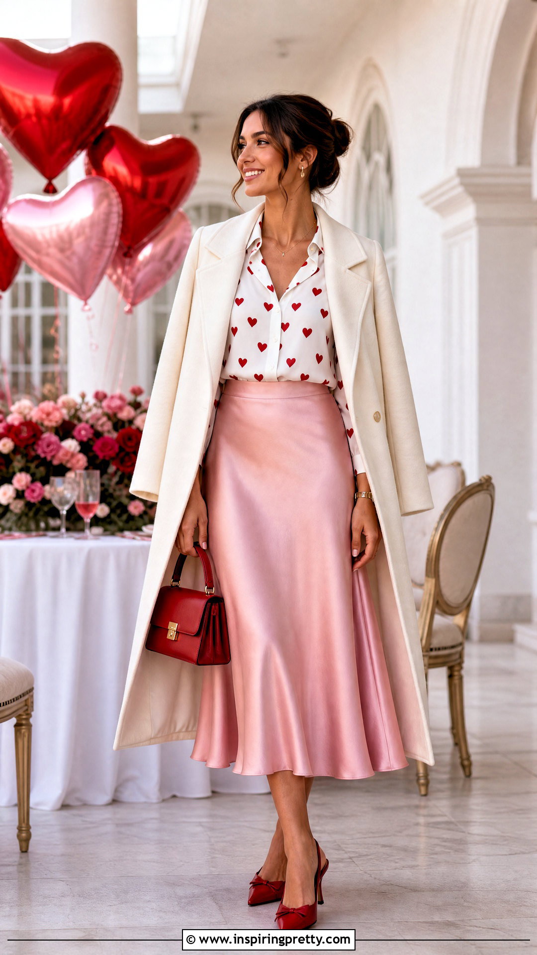 Heart Top With Pink Midi Skirt For Valentines Day - 50 heart top outfit ideas