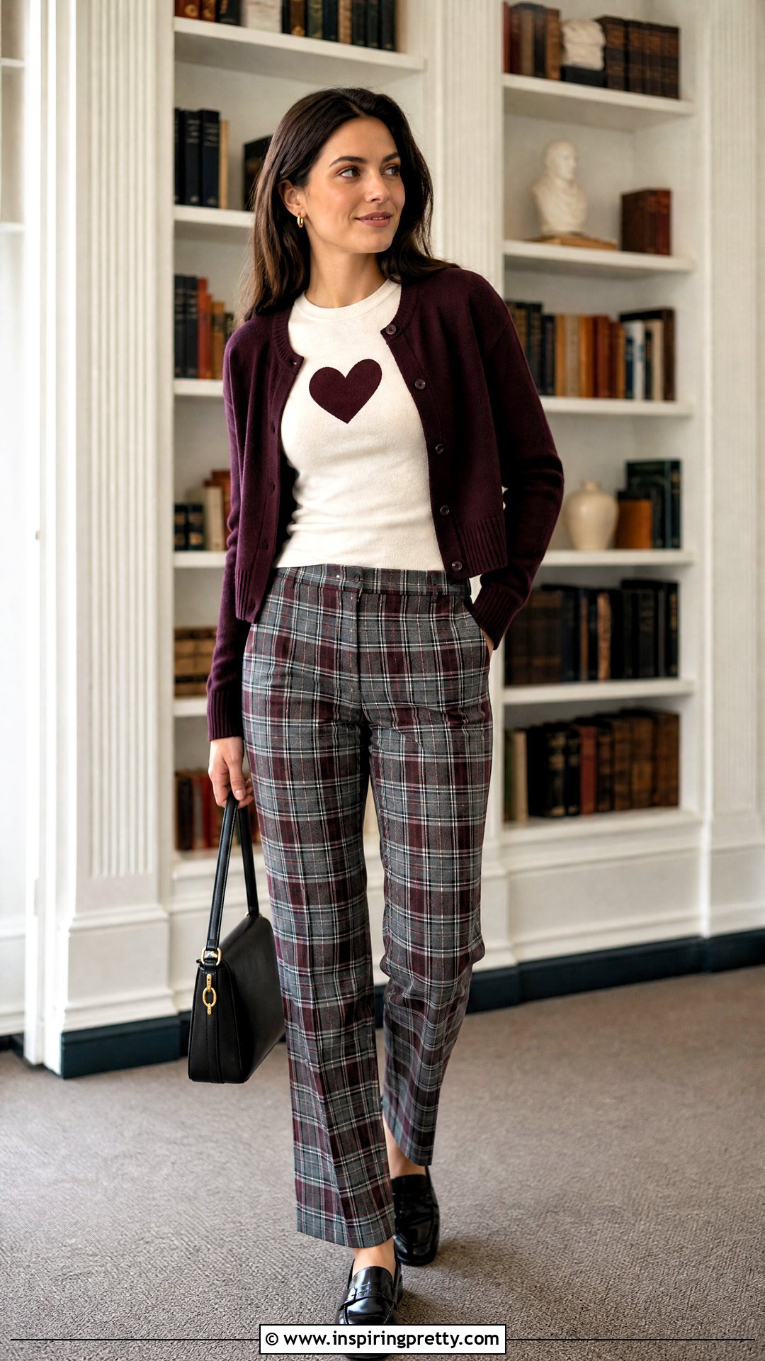 Heart Top With Plaid Pants - 25 Cute Heart Top outfit ideas