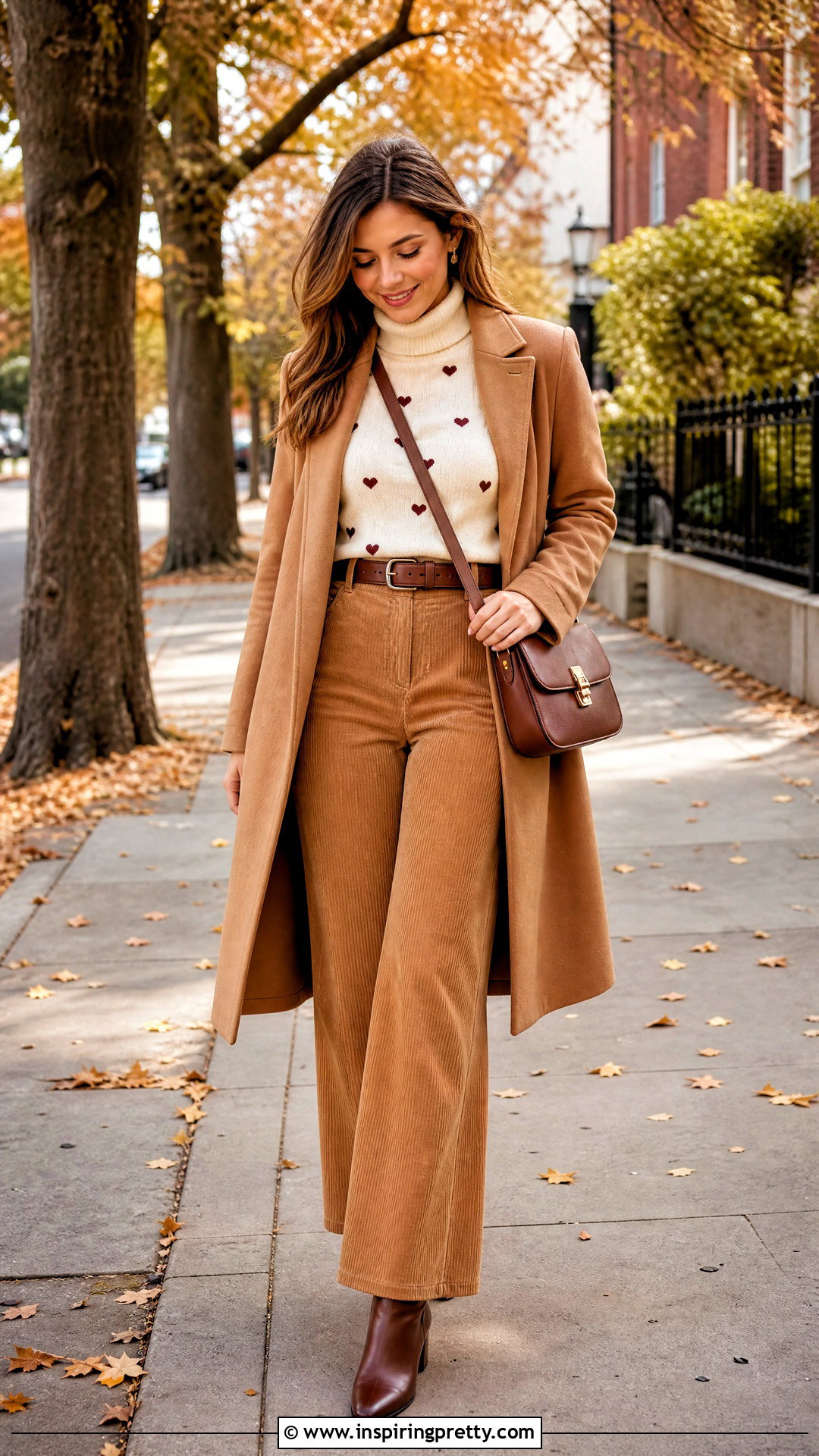 Heart Turtleneck With Corduroy Pants - 50 heart top outfit ideas