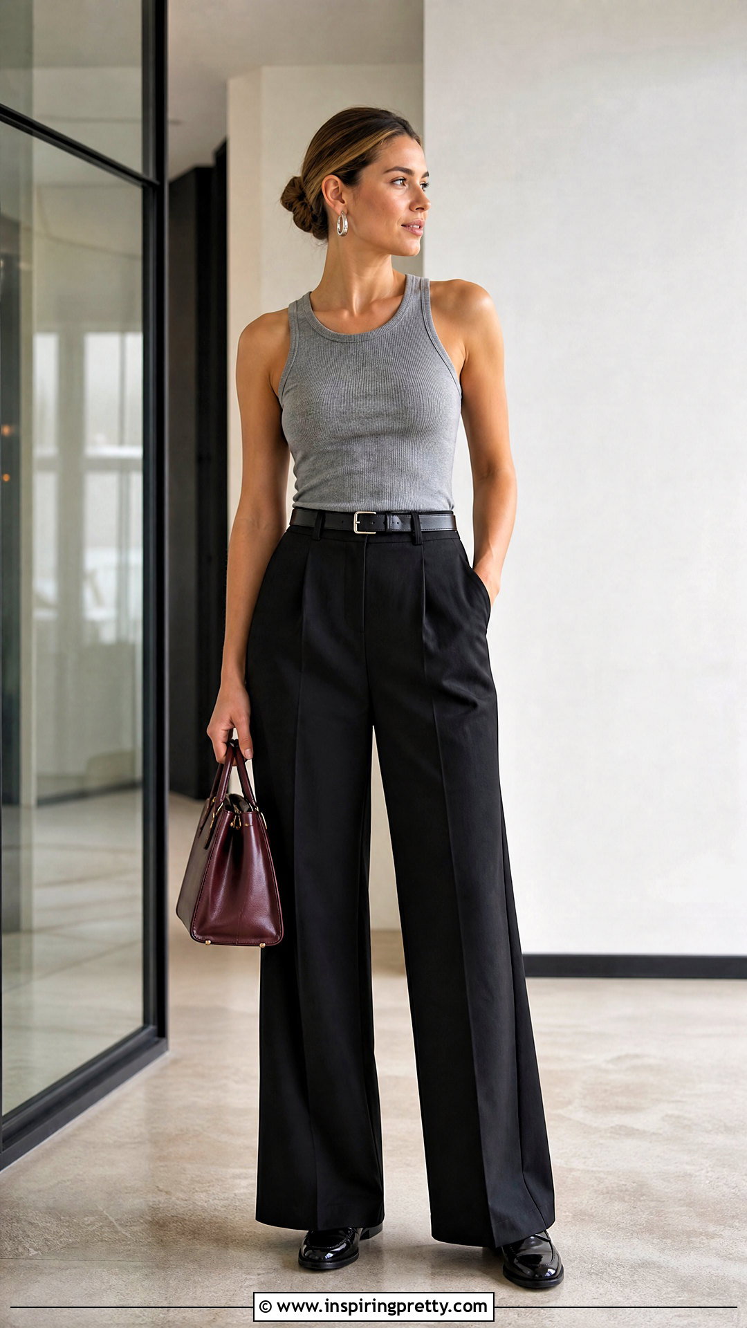 Heather Grey Tank Top With Black Wide Leg Trousers - 25 heather grey tank top outfit ideas