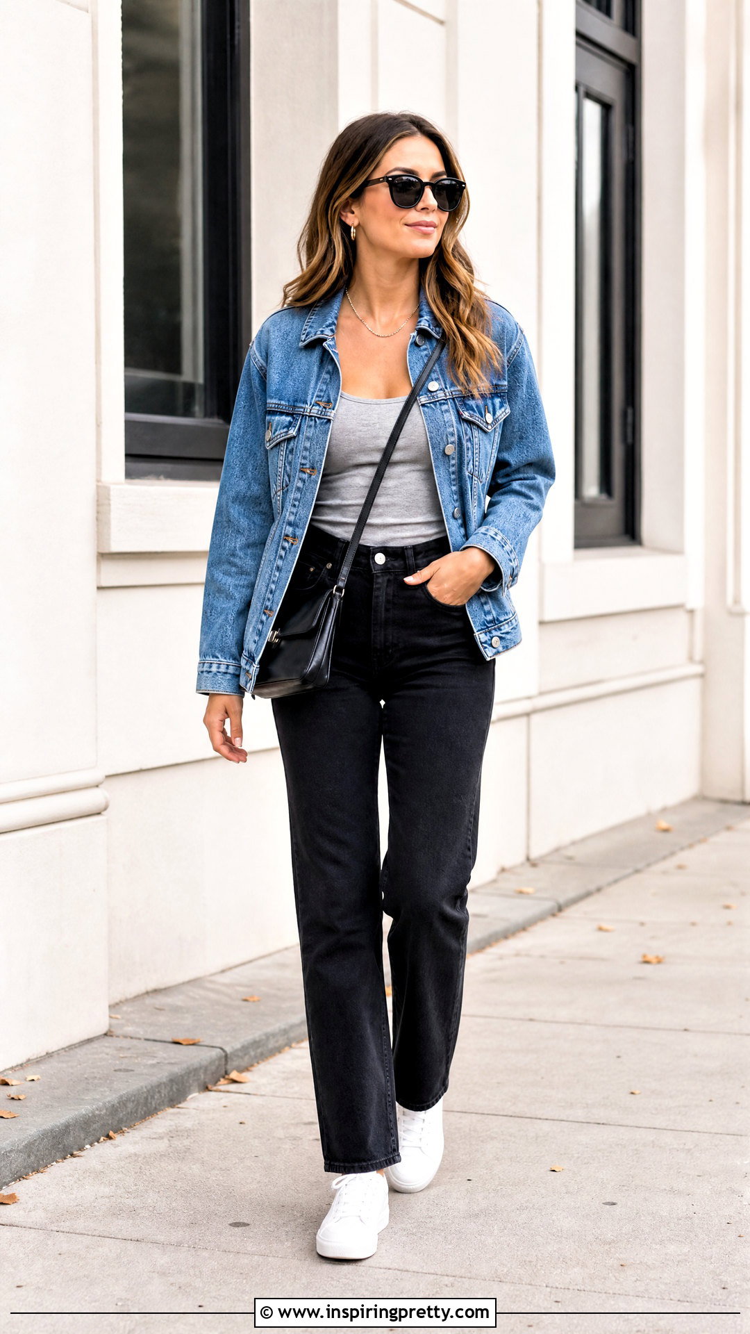 Heather Grey Tank Top With Denim Jacket And Black Jeans - 25 heather grey tank top outfit ideas