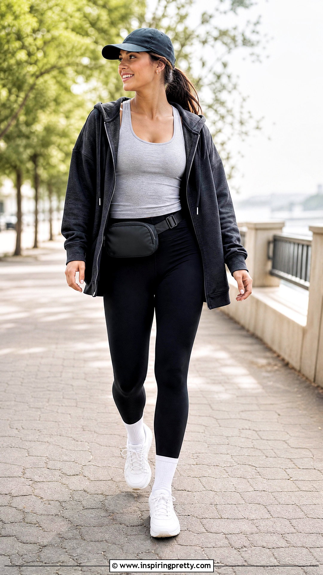 Heather Grey Tank Top With Leggings And Zip Hoodie - 25 heather grey tank top outfit ideas