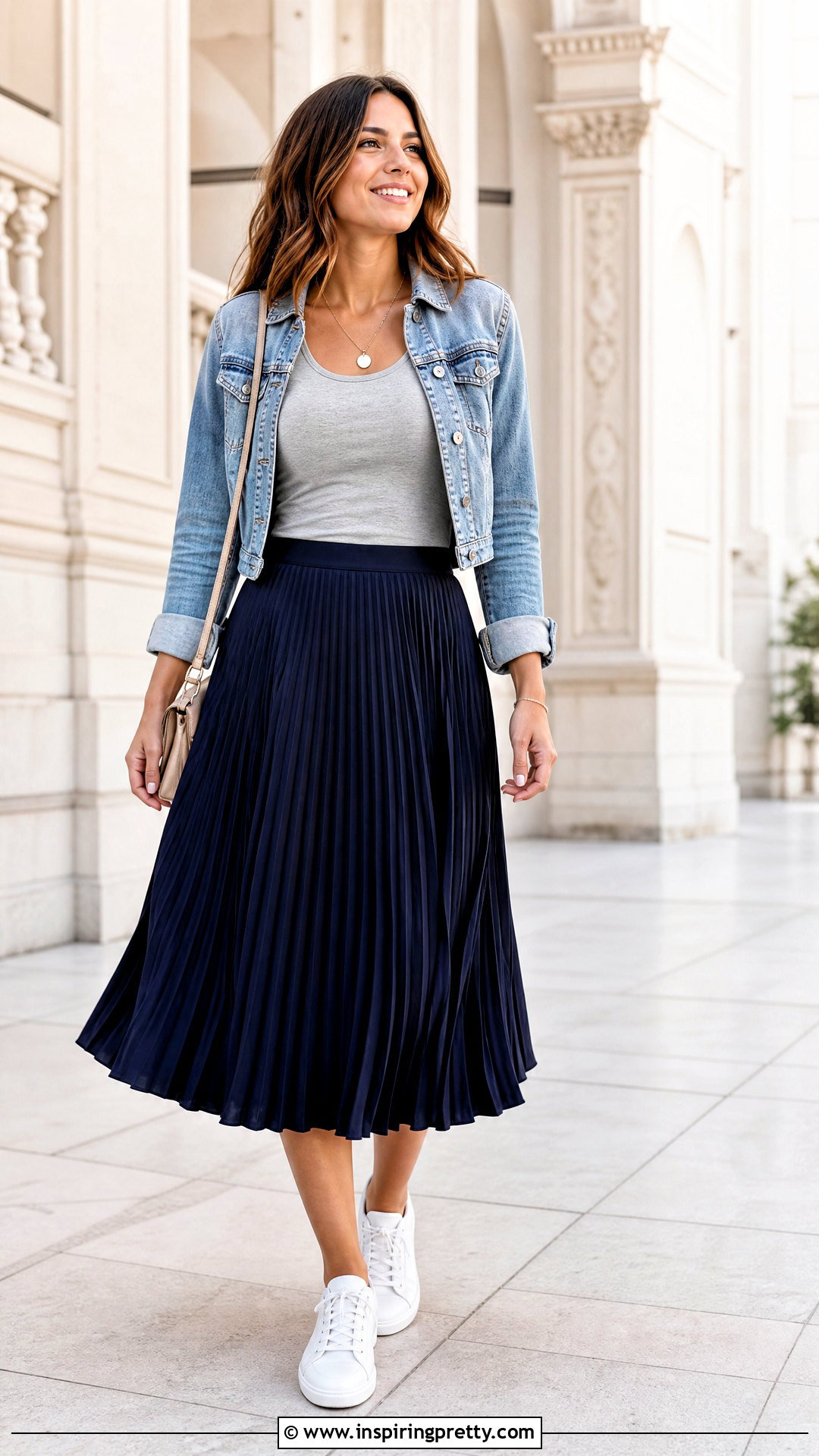 Heather Grey Tank Top With Pleated Midi Skirt - 25 heather grey tank top outfit ideas