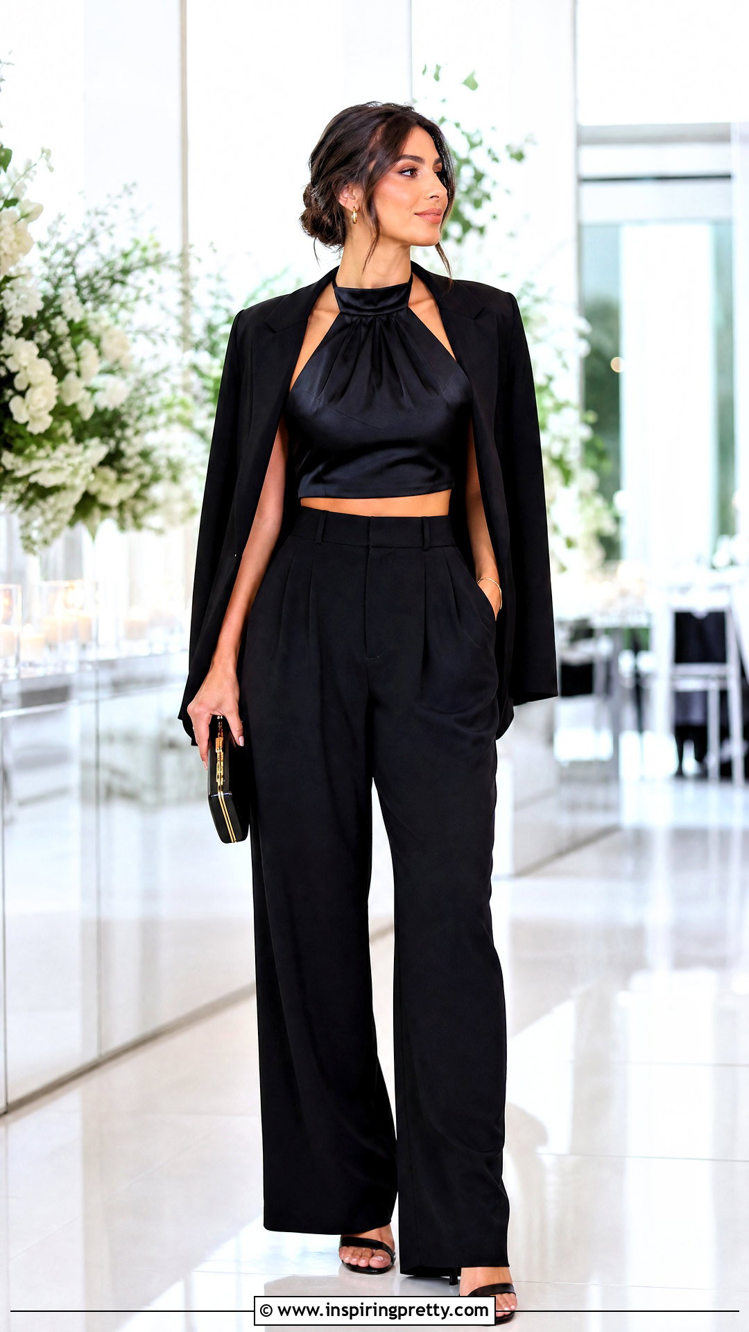 Heeled Sandals With Crop Top And Baggy Trousers - 50 baggy pants crop top outfit ideas