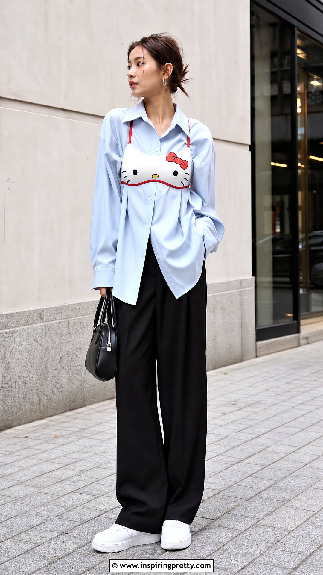 Hello Kitty Bra Top Over A Button Down Shirt - 25 hello kitty bra top outfit ideas