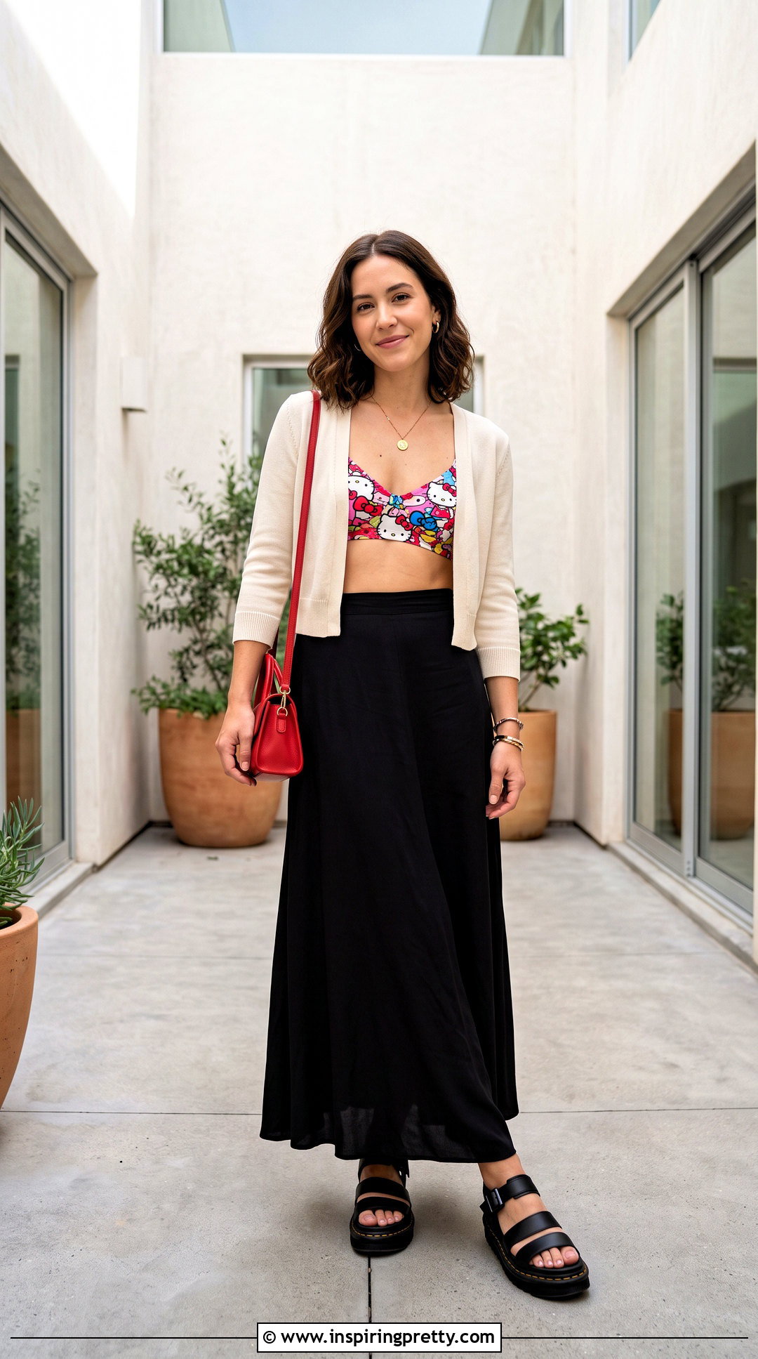 Hello Kitty Bra Top With Black Maxi Skirt - 25 hello kitty bra top outfit ideas