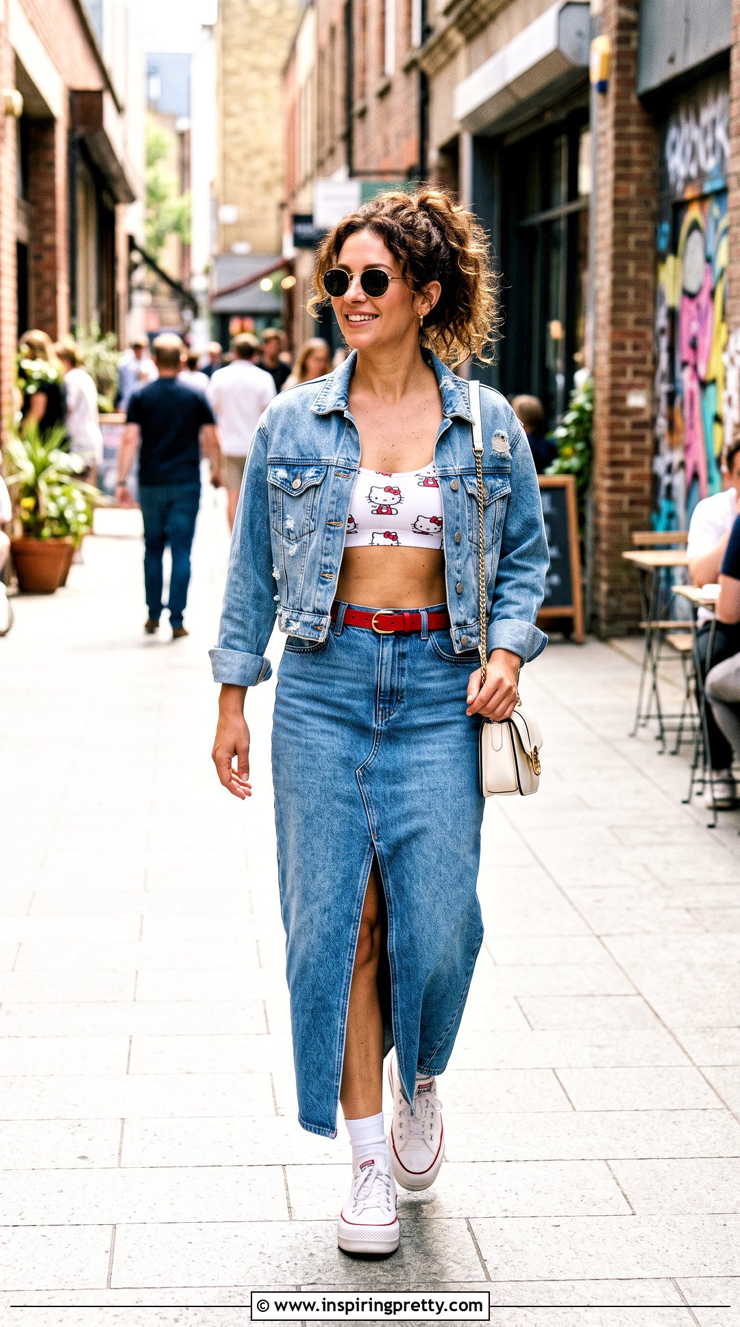 Hello Kitty Bra Top With Denim Maxi Skirt - 25 hello kitty bra top outfit ideas