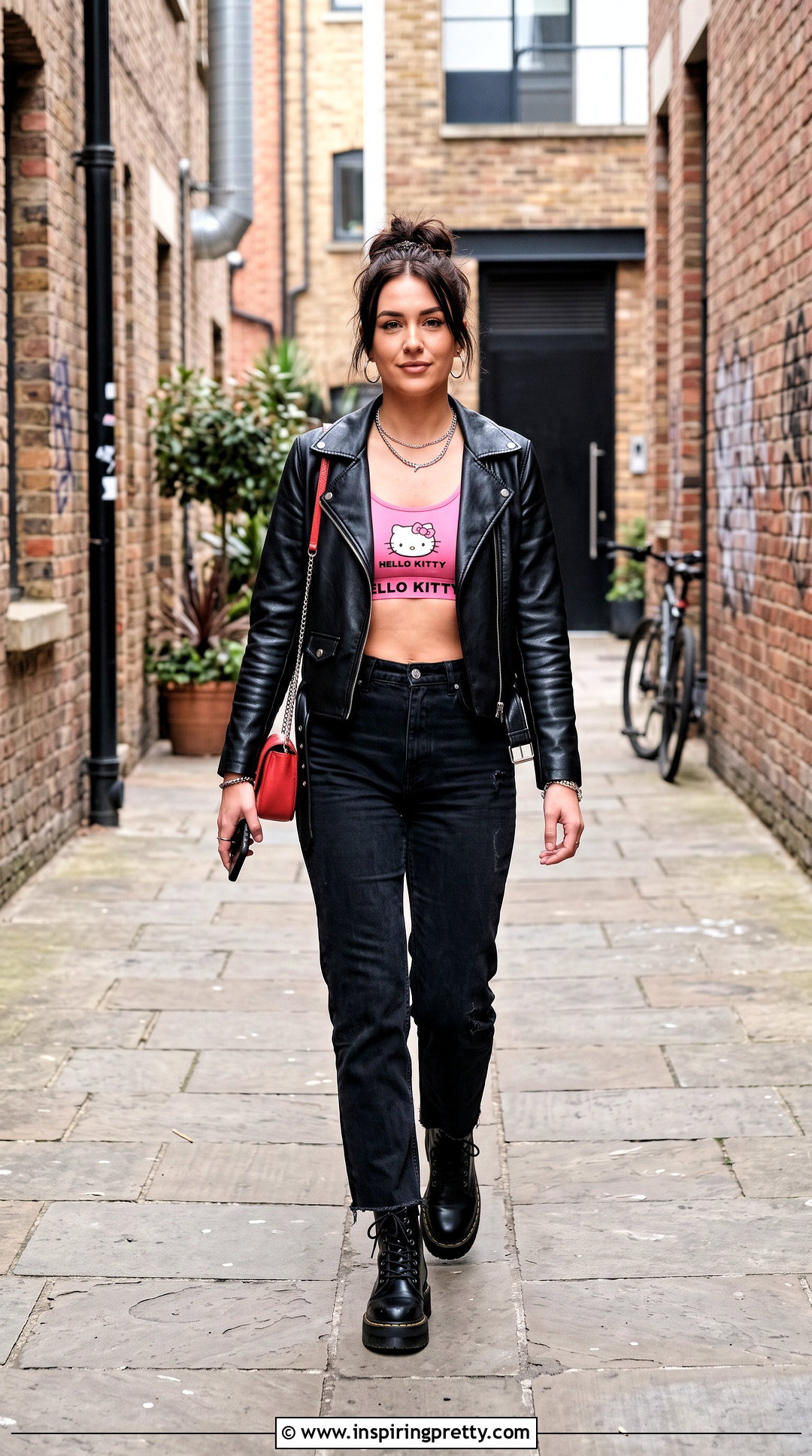 Hello Kitty Bra Top With Leather Jacket - 25 hello kitty bra top outfit ideas