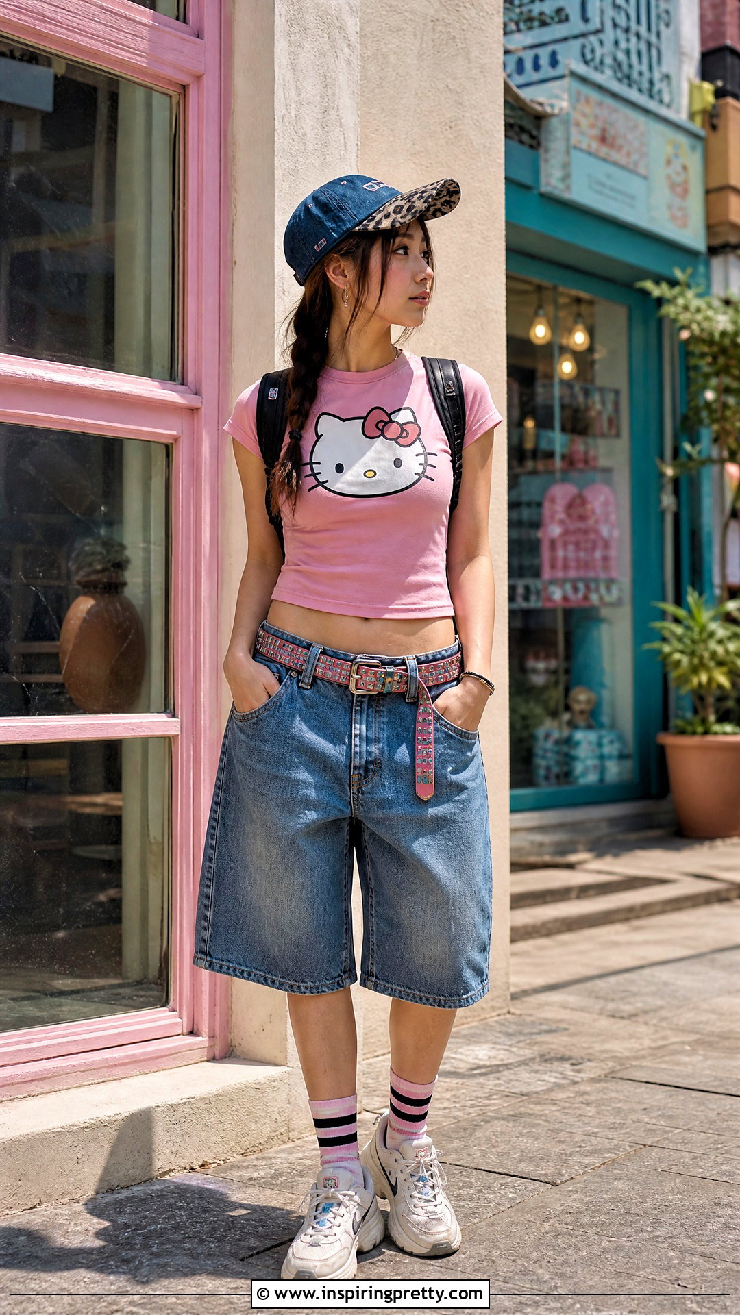 Hello Kitty Crop Top With Baggy Jorts - 25 hello kitty shirt crop top outfit ideas