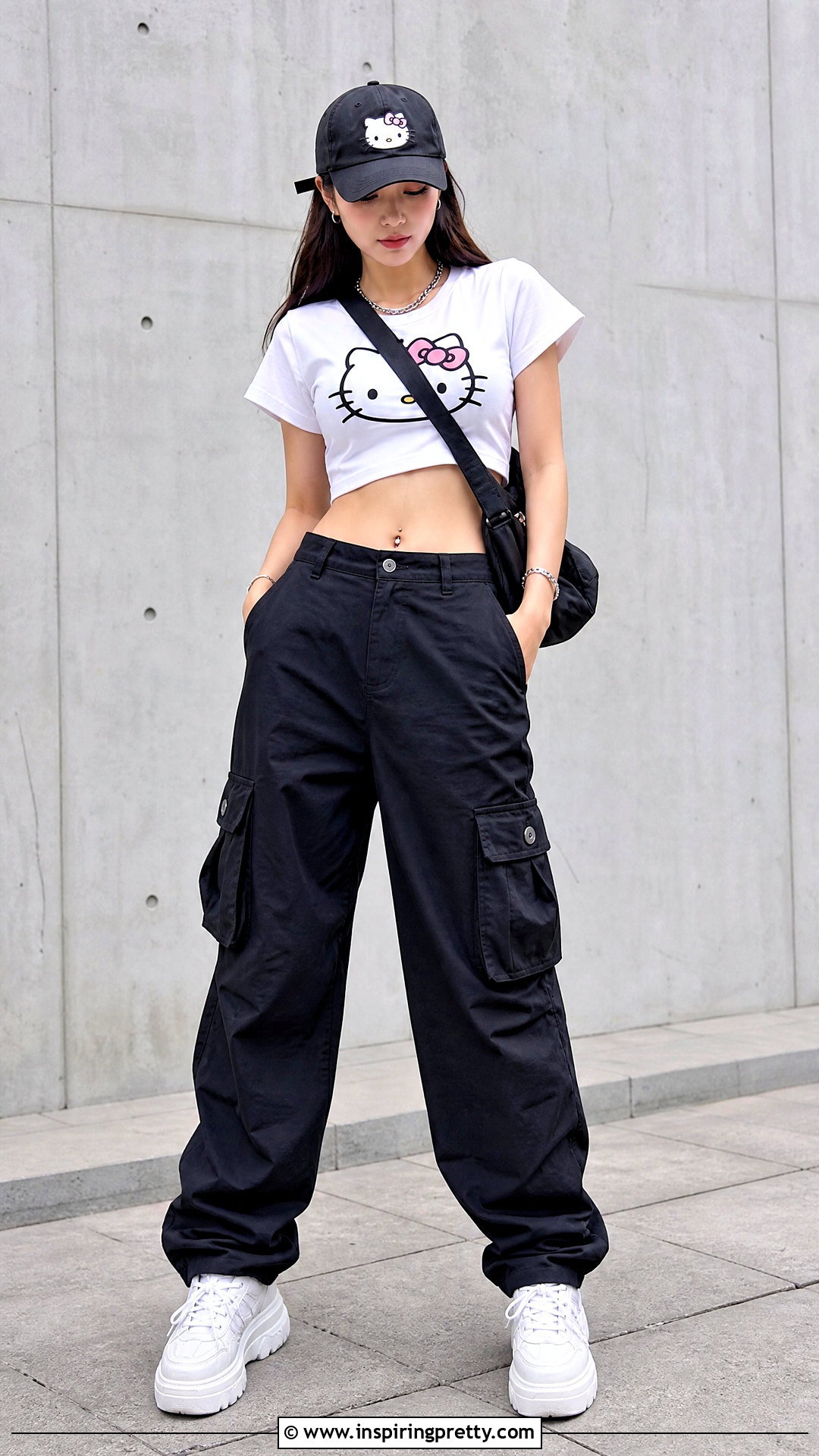 Hello Kitty Crop Top With Cargo Pants - 25 hello kitty shirt crop top outfit ideas