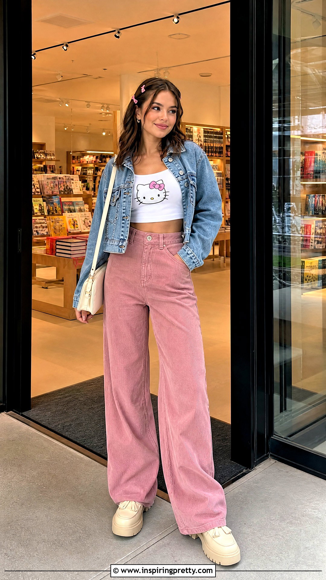 Hello Kitty Crop Top With Corduroy Pants - 20 hello kitty crop top aesthetic ideas