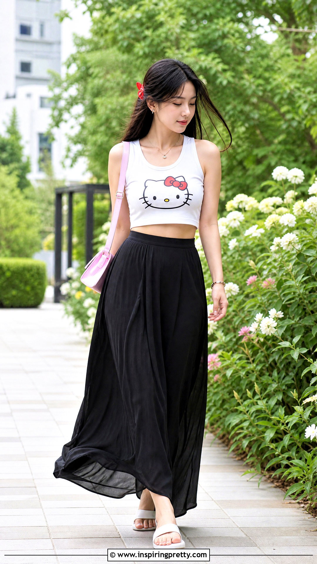 Hello Kitty Crop Top With Maxi Skirt - 25 hello kitty shirt crop top outfit ideas