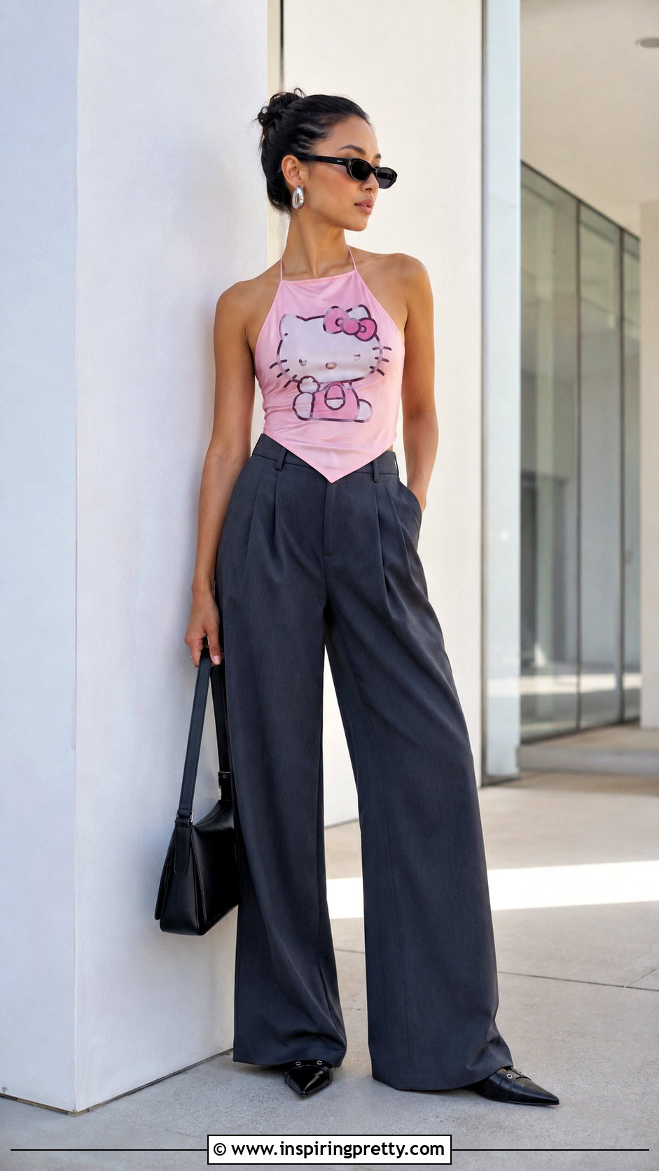 Hello Kitty Halter Top With Wide Leg Trousers - 25 hello kitty halter top outfit ideas