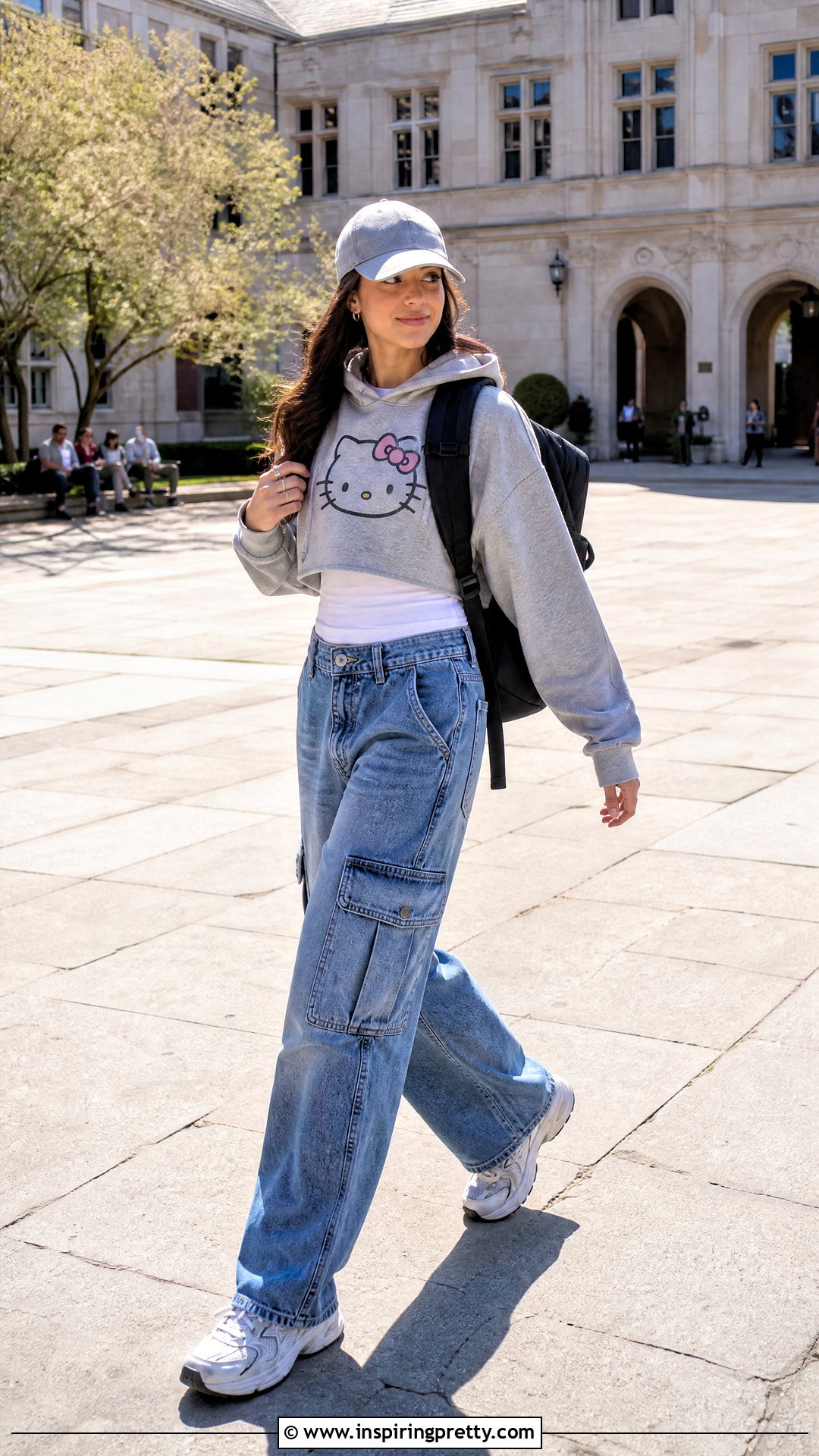 Hello Kitty Hoodie With Cargo Jeans - 50 hello kitty top outfit ideas