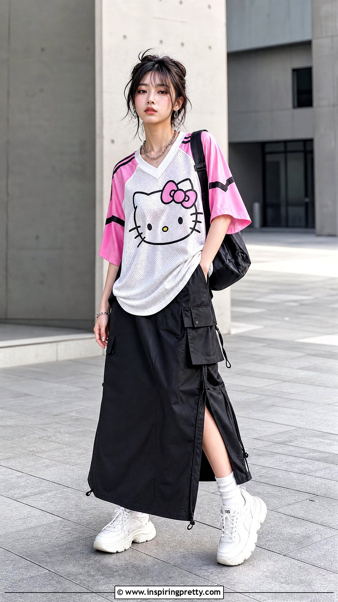 Hello Kitty Jersey Top With Cargo Maxi Skirt - 50 hello kitty top outfit ideas