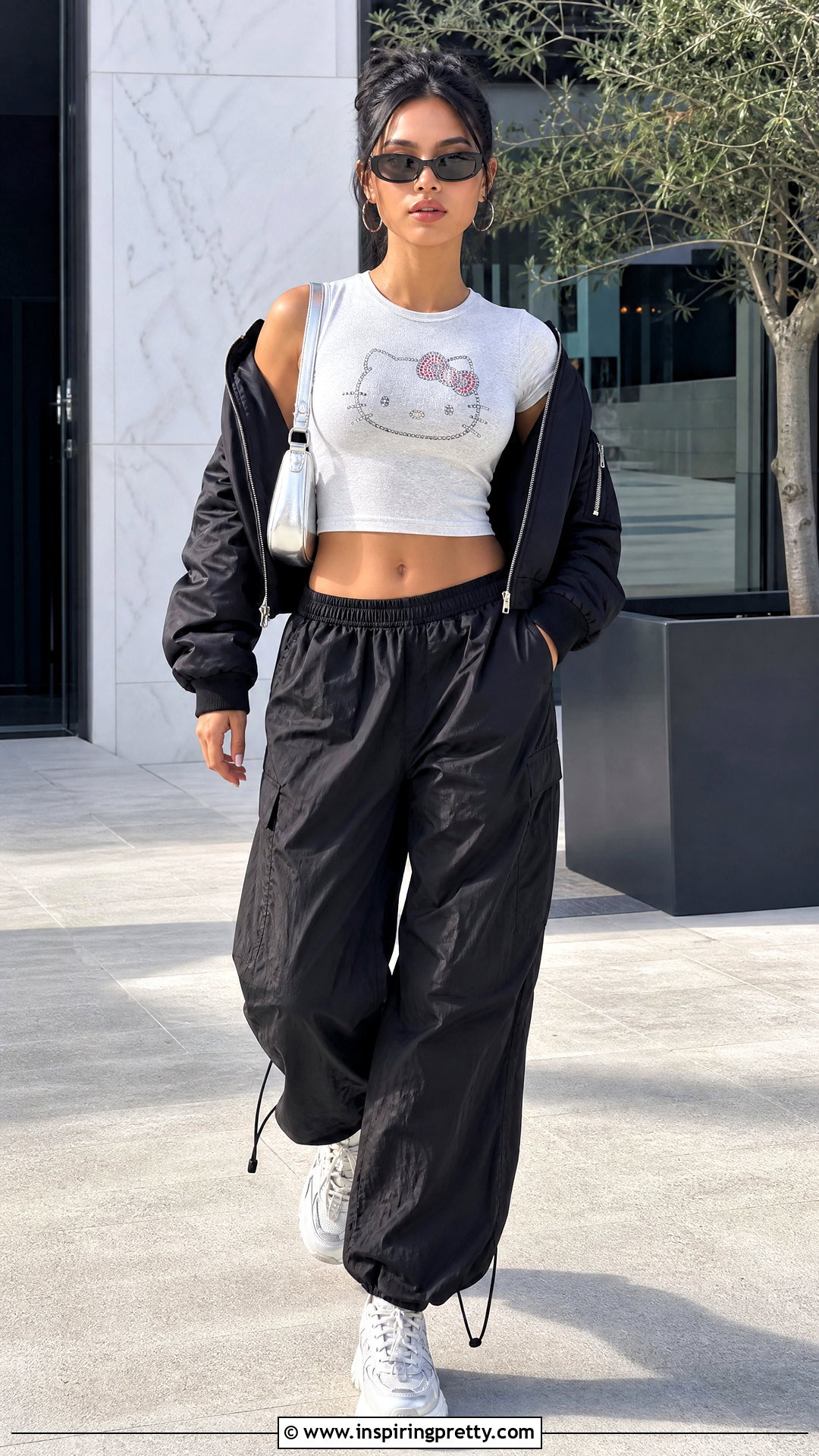 Hello Kitty Rhinestone Top With Parachute Pants - 20 hello kitty rhinestone top outfit ideas