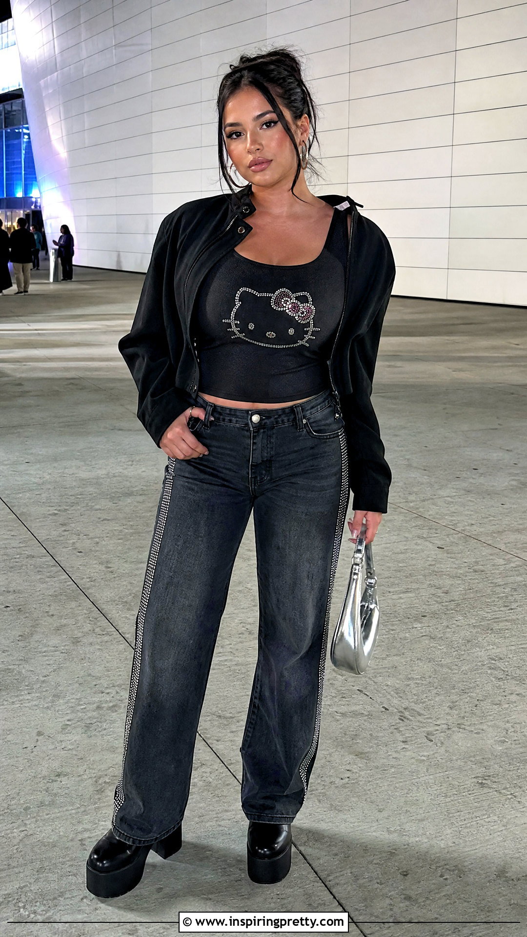 Hello Kitty Rhinestone Top With Rhinestone Jeans - 20 hello kitty rhinestone top outfit ideas