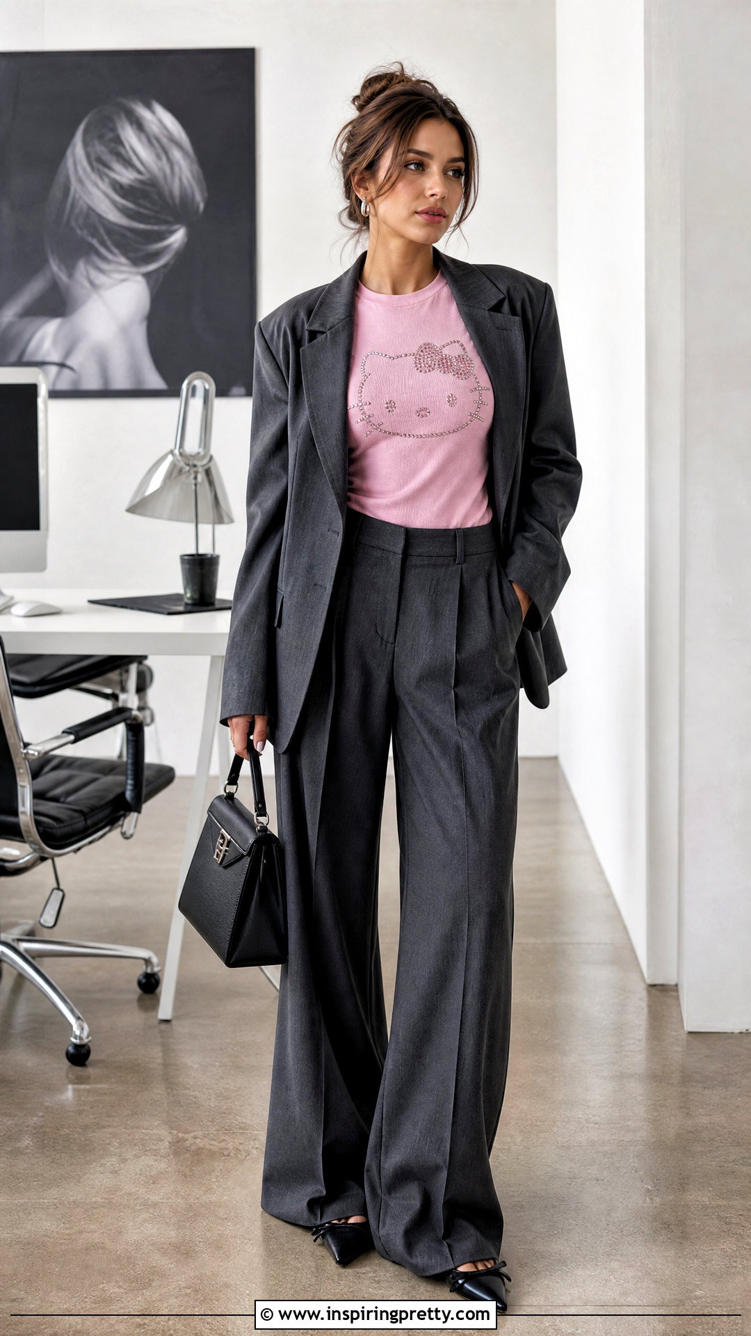 Hello Kitty Rhinestone Top With Tailored Trousers - 20 hello kitty rhinestone top outfit ideas