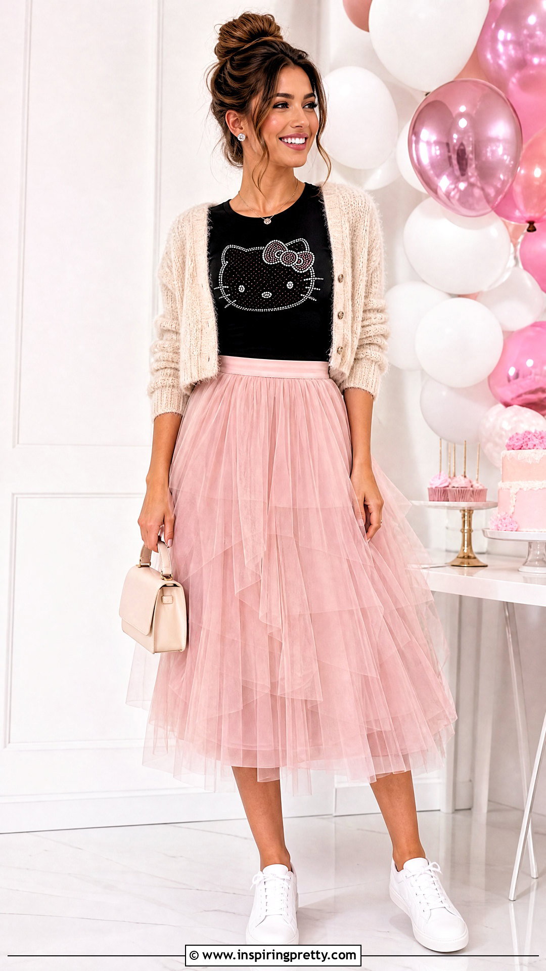 Hello Kitty Rhinestone Top With Tulle Midi Skirt - 20 hello kitty rhinestone top outfit ideas