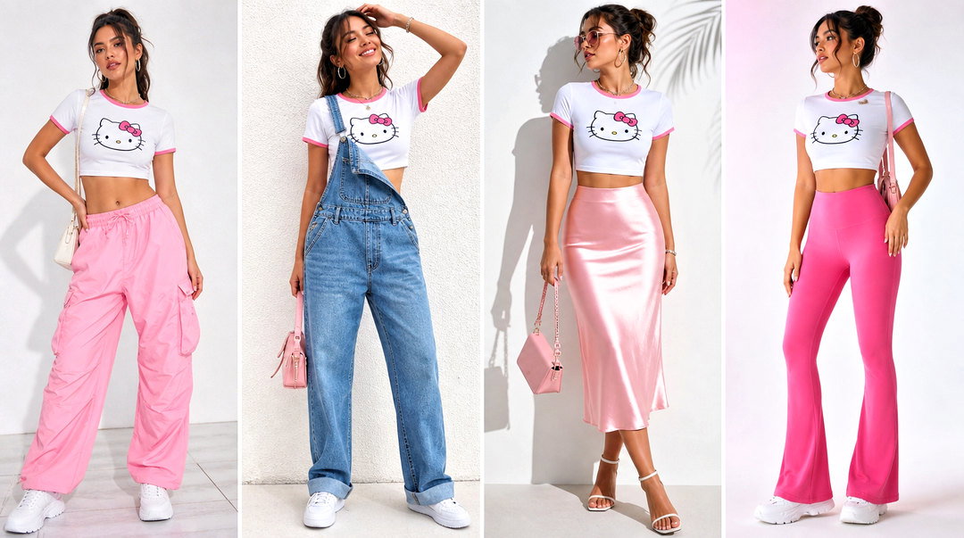 25 Hello Kitty Shirt Crop Top Outfit Ideas for Playful Y2K Looks