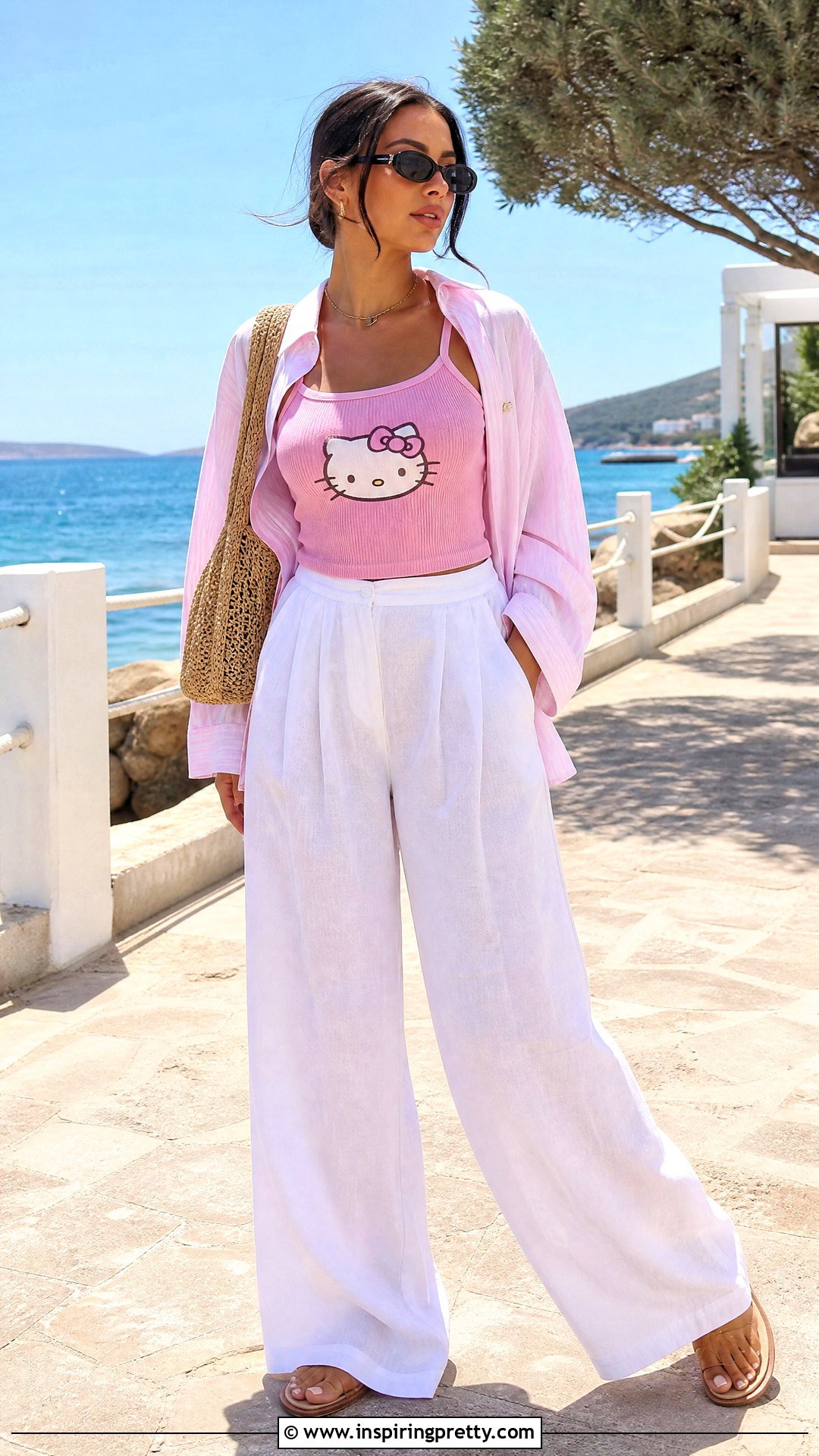 Hello Kitty Tank Top With Linen Pants - 50 hello kitty top outfit ideas