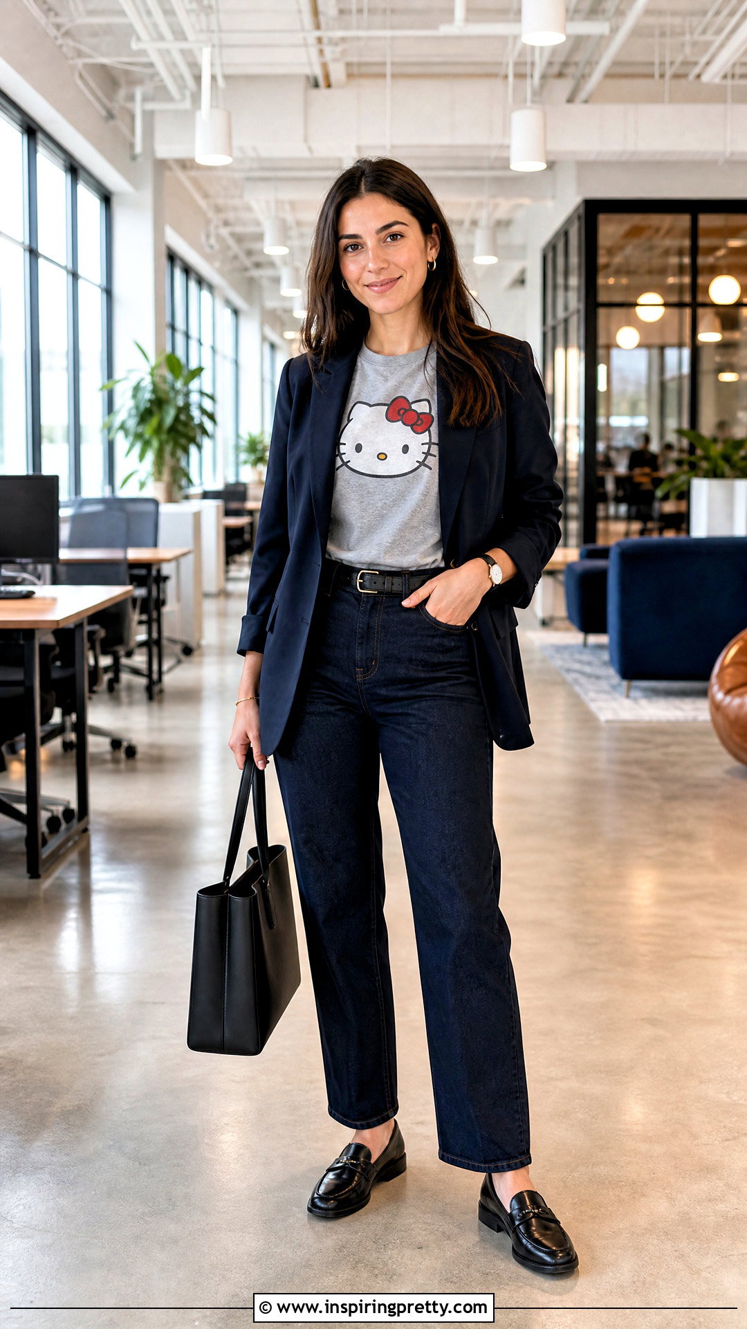 Hello Kitty Tee With Casual Blazer And Jeans - 50 hello kitty top outfit ideas
