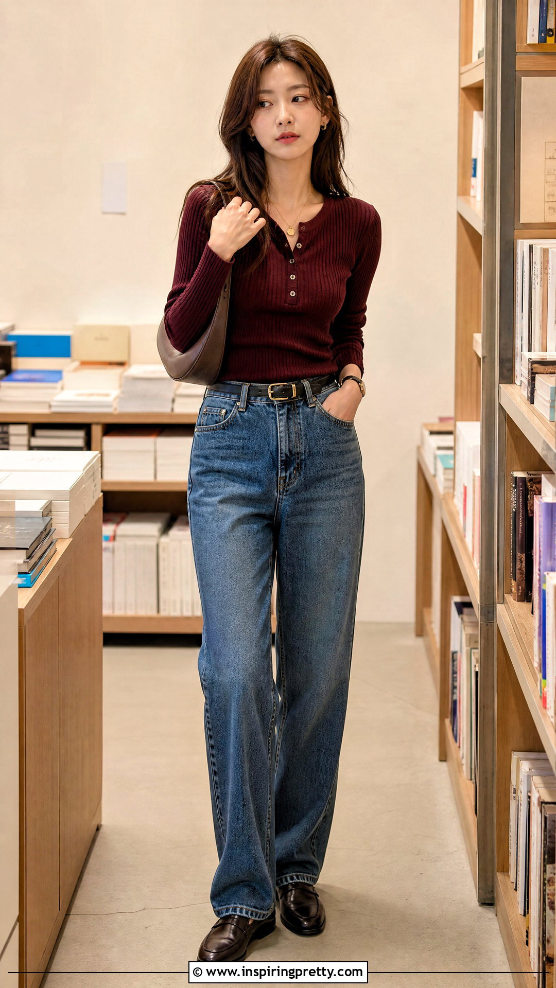 Henley Knit Top Outfit - 50 korean tops for women