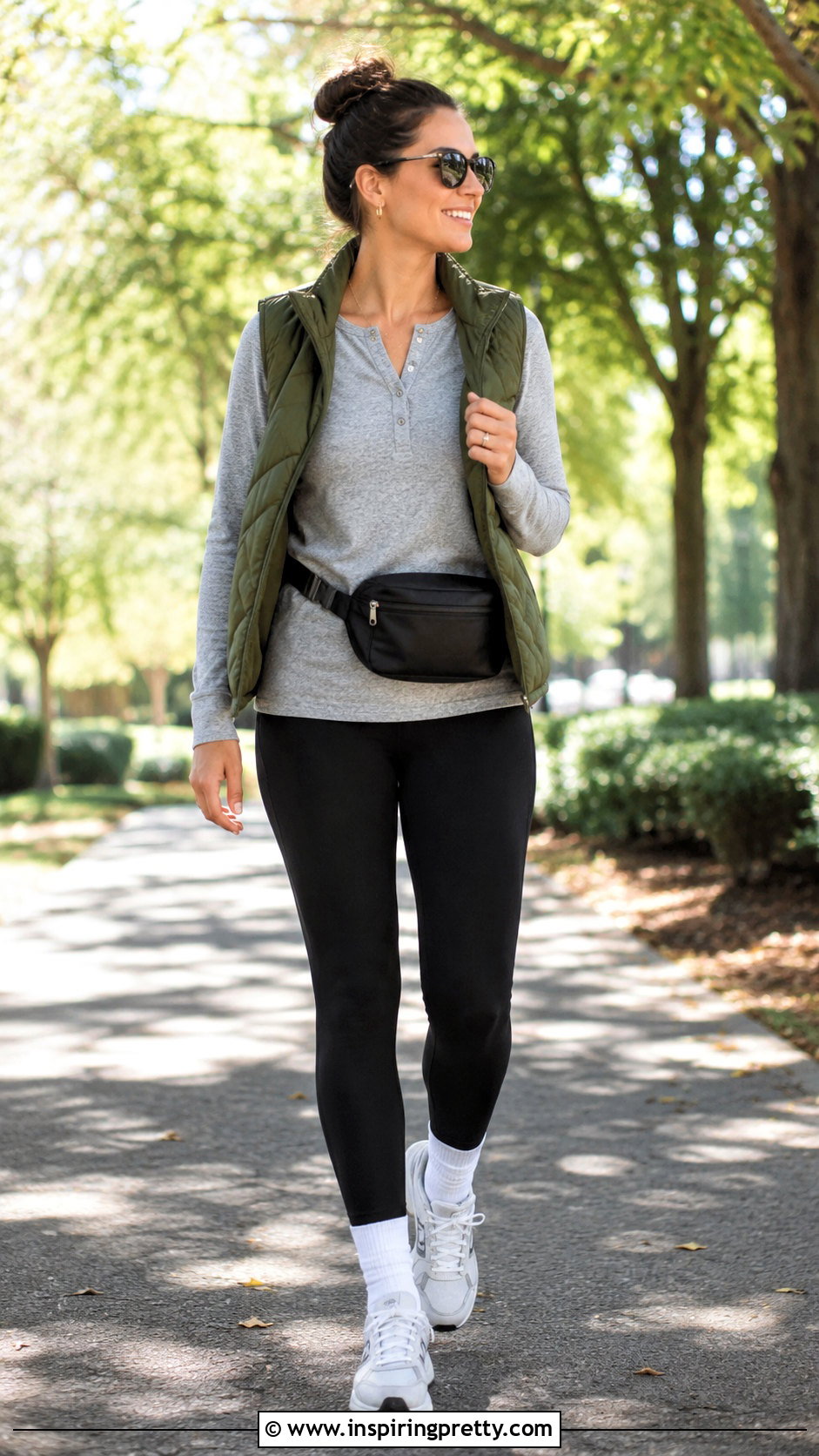 Henley Long Sleeve Top With Leggings - 20 comfy long sleeve tops outfit ideas