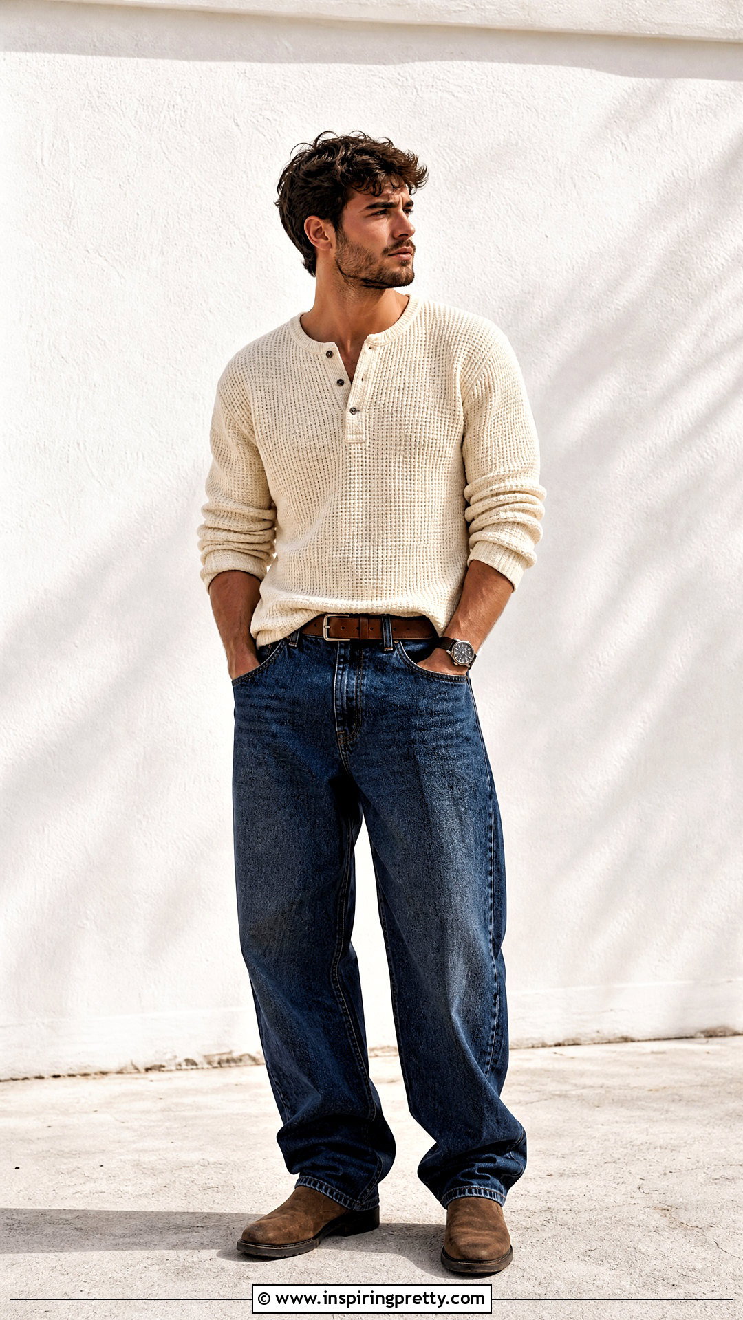 Henley Shirt With Baggy Jeans - 20 tops to wear with baggy jeans men