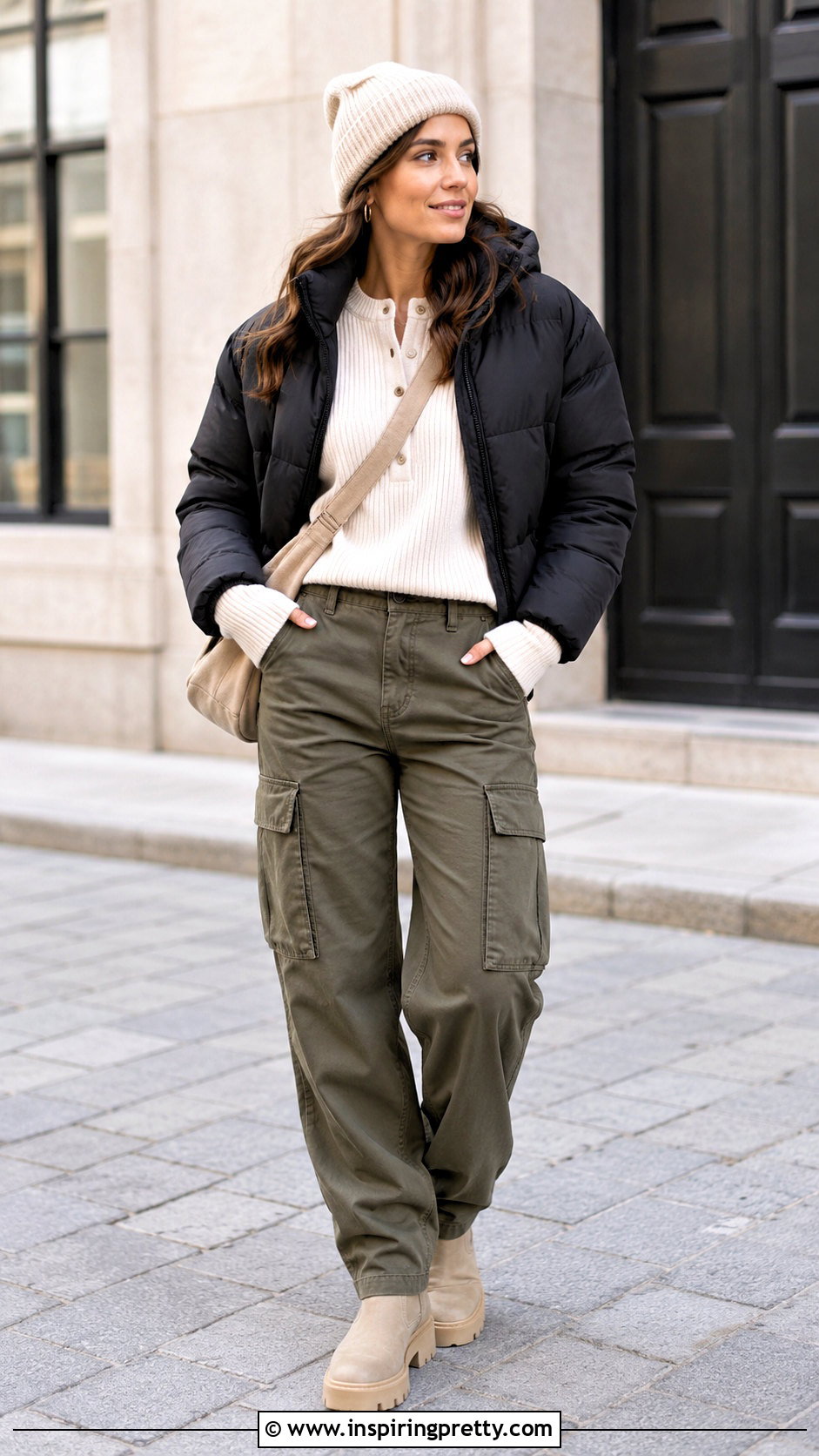 Henley Sweater With Cargo Pants - 50 cute winter tops outfit ideas